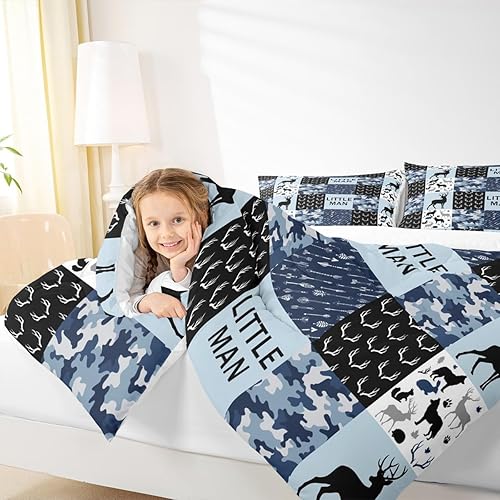 Miniatura 3 de Manfei Juego de edredón de camuflaje con cuernos de ciervo tamaño individual, juego de ropa de cama de retazos geométricos de 2 piezas para niños,