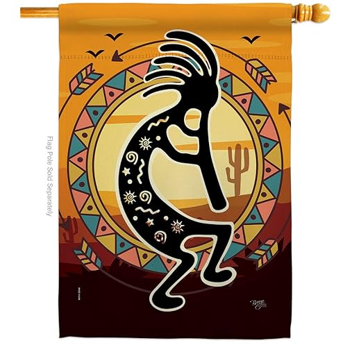 Kokopelli Playing Flute House Flag Country Living Southwest Desert Cactus Succulent Particular Area Small Decorative Gift Yard Banner Made In USA 28 X 40