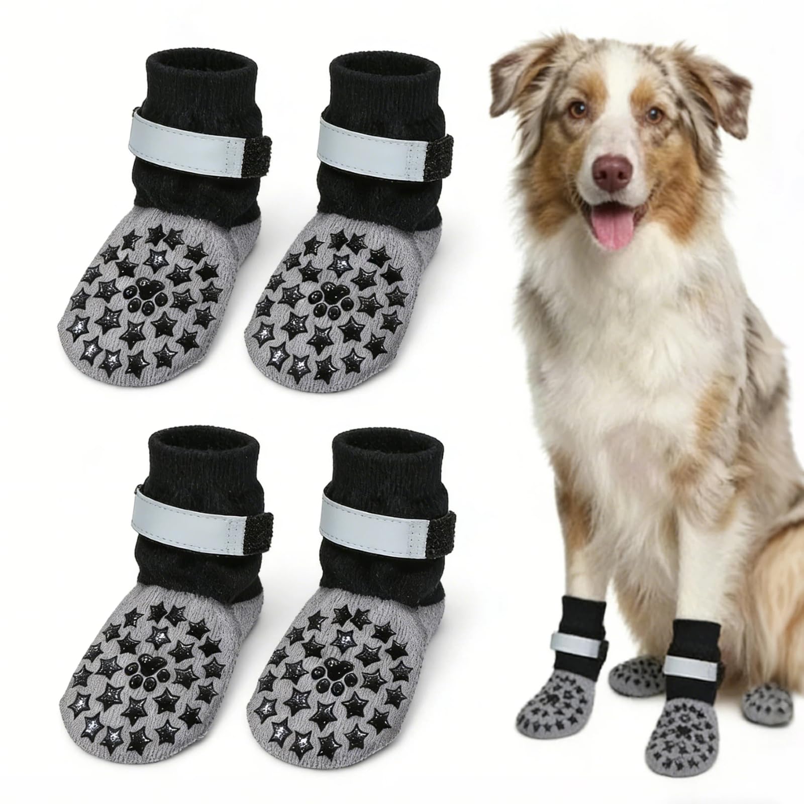 2 Pairs Anti-Slip Dog Socks, Breathable Outdoor Shoes & Paw Protectors, Soft Dog Boots with Adjustable Straps for Dogs Walking Running Playing Indoor Outdoor (medium)
