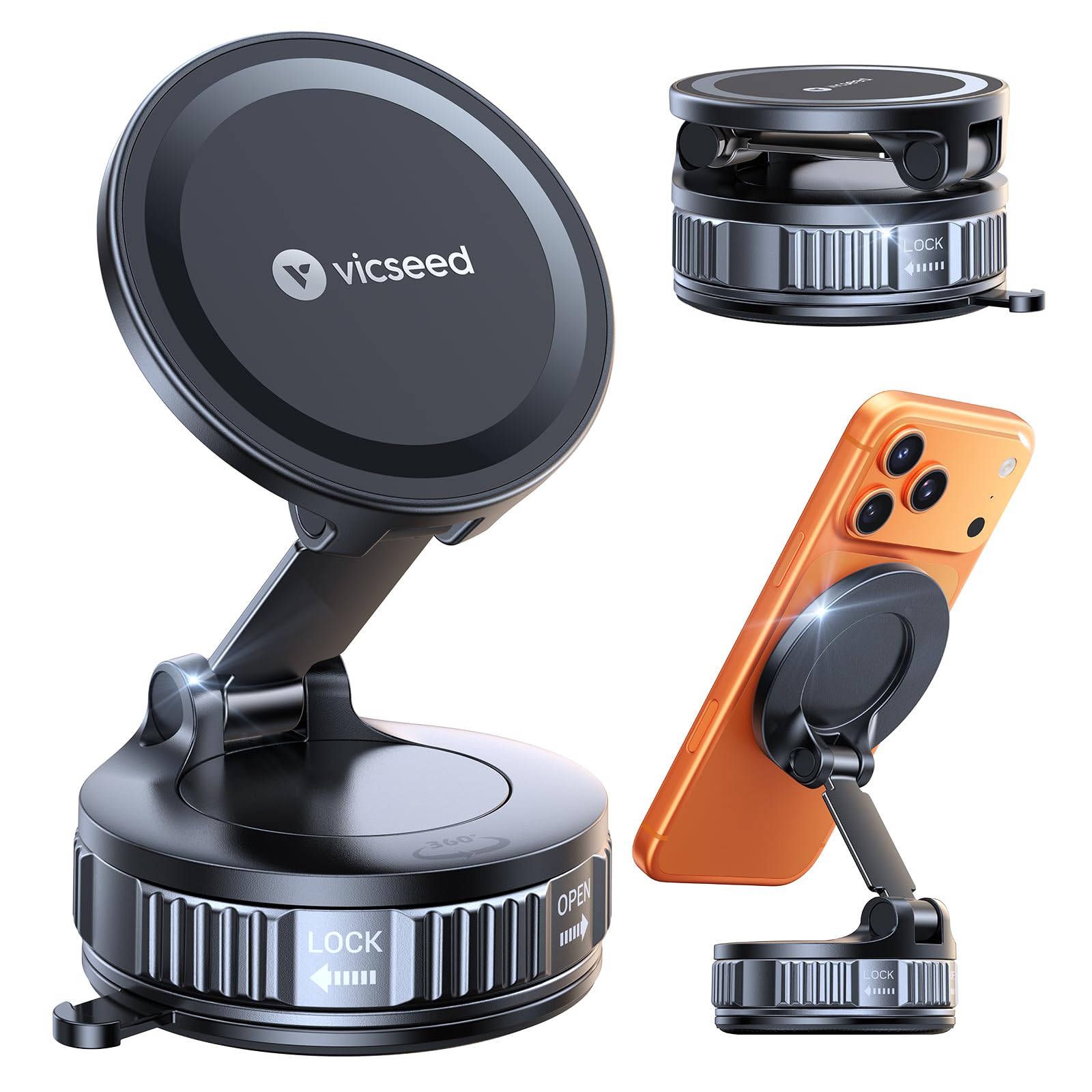 VICSEED Militärische Handyhalterung Auto Magnet für Magsafe Autohalterung [36kg Nano-Vakuum Saugnapf & N58 Magnet] 360° Drehbar,Magnetischer KFZ Handyhalter,Halterung Auto für Alle Handy