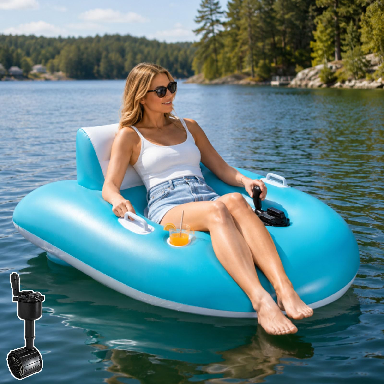 smafoseedding Electric Inflatable Pool Lounger,50w Motorized Pool Float With 360° Spin, 4500mah 60-Min, Cup Holder, 265lbs,River Run Tube & Motorized Inflatable Water Blob For Lake And Pool Fun