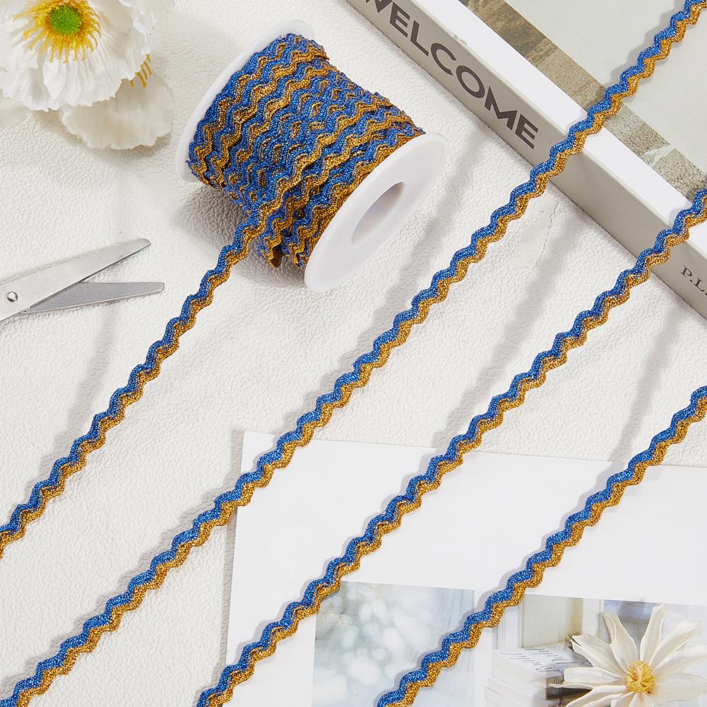 GORGECRAFT Metallic Rick Rack Trim 17m x 7mm Two Tone Wavy Bending Ribbon Royal Blue Gold Ric Rac Fringe Trim Wave Webbing Zig Zag Lace Edging Braid Ribbon for Cloth Sewing DIY Crafts Gift Wrapping - Image 3