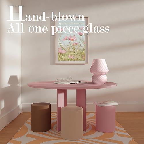 Miniatura 9 de ONEWISH Lámpara de hongo, pequeña lámpara de mesita de noche con vidrio a rayas, luz nocturna para dormitorio, sala de estar, bombilla de 3000 K de