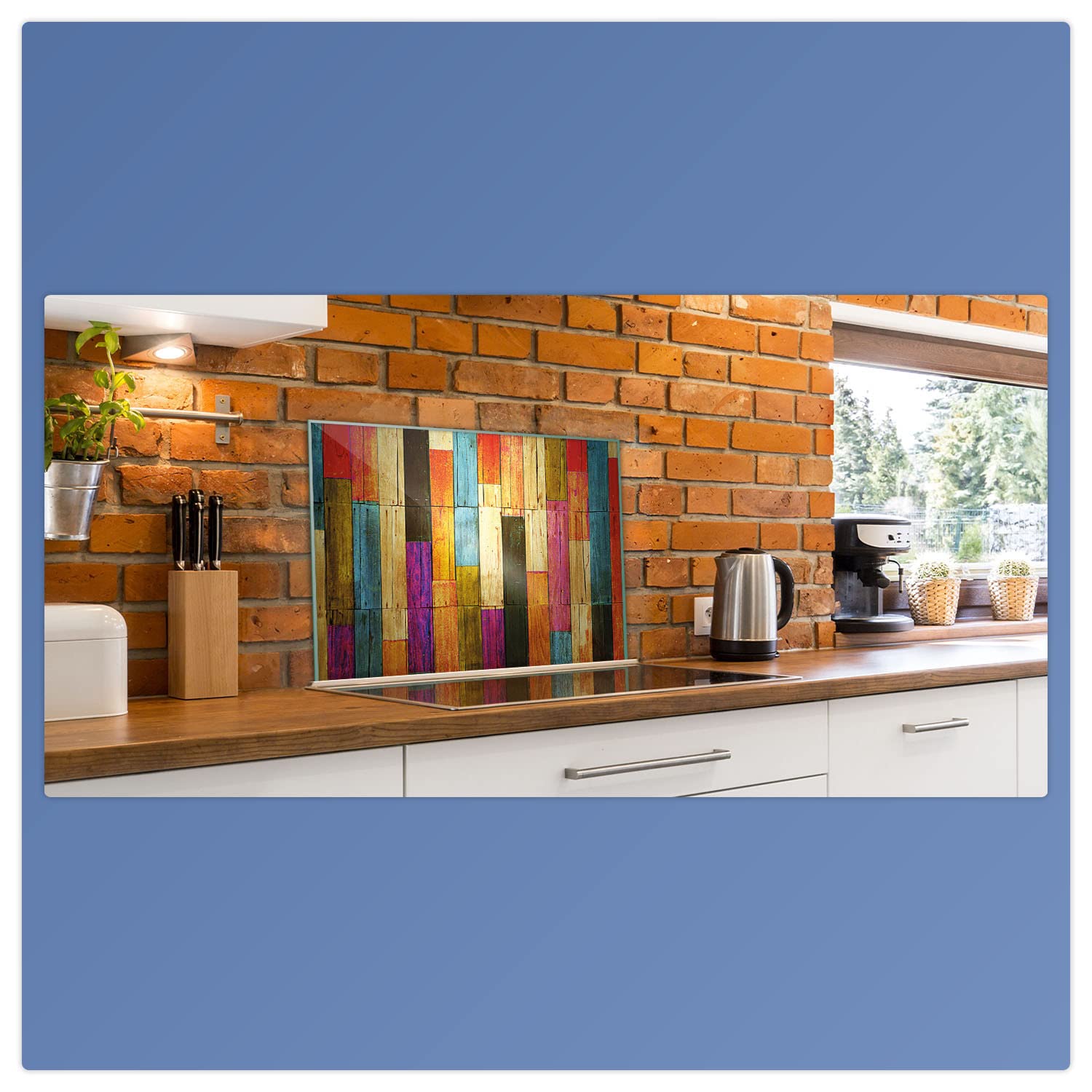 decorwelt | Herdabdeckplatte 80x52 cm 1-Teilig Holz Bunt Ceranfeldabdeckung Universal Spritzschutz Glas Deko Elektroherd Induktion für Kochplatten Herdschutz Schneidebrett Sicherheitsglas