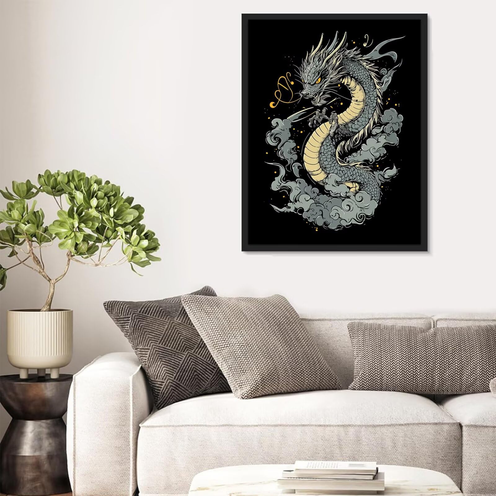 Malowanie po numerach dla dorosłych Japoński styl, smok malowanie po numerach 80x120cm, 1szt DIY Paint by Numbers z 3 pędzlami i akrylowym pigmentem, obrazy nowoczesne dekoracje do salonu, prezent dla