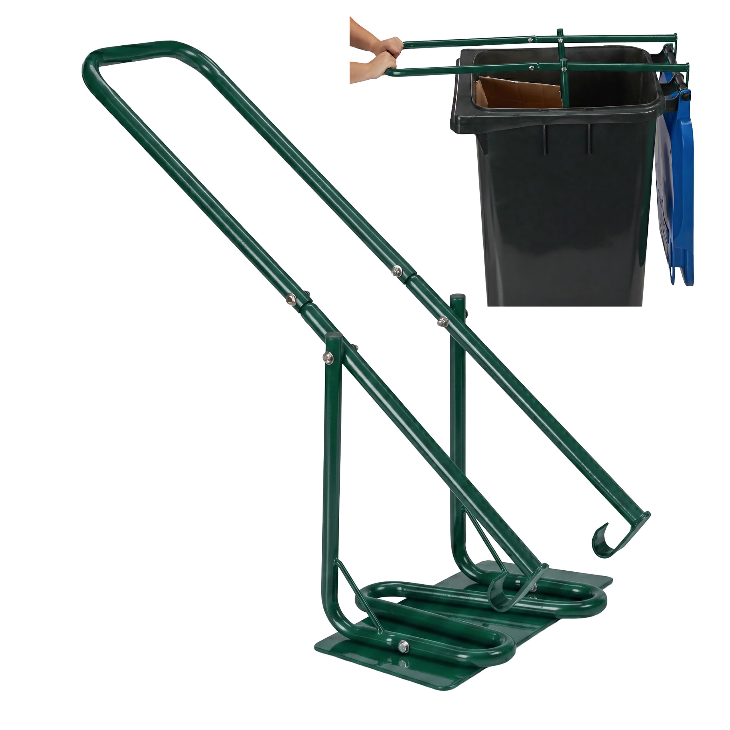 Relaxdays pressa per bidoni, piastra metallica, rifiuti domestici, plastica, manuale, acciaio, verde