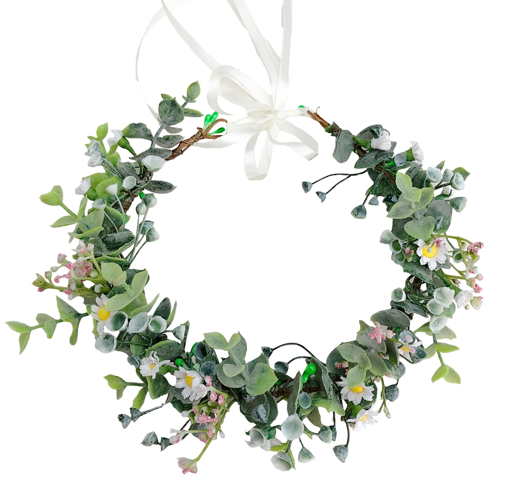 BrikuinrDaisy Flower Crown Floral Wreath Headband Hair Wreath Hair Garland Flower Halo Floral Headpiece Boho with Ribbon Wedding Party by