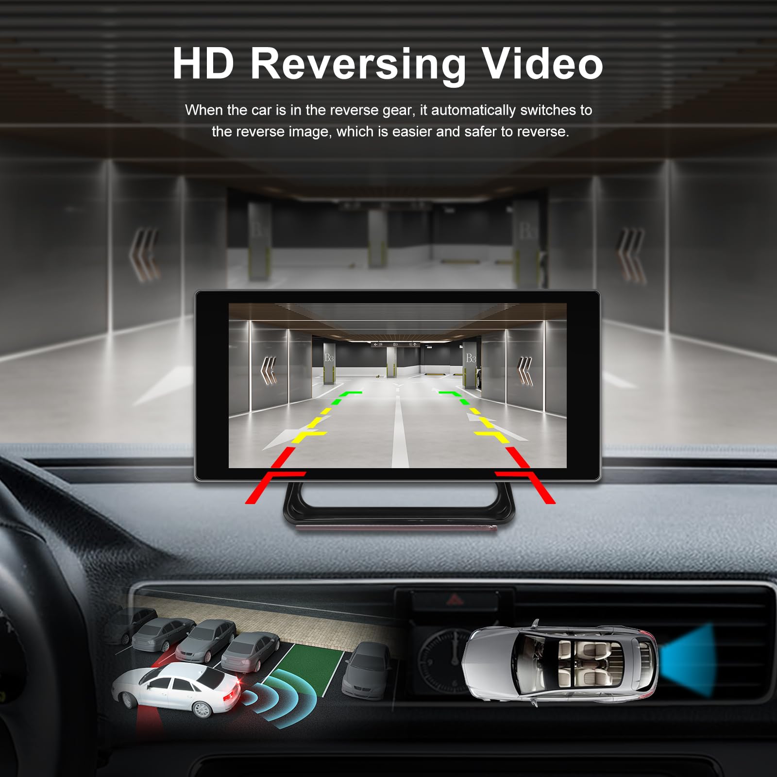 SIXTOP Radio de Coche con CarPlay Android Auto inalámbrico,Pantalla táctil de 5'' 1080P Radio de Coche con cámara Frontal 4K/Transmisor FM/Bluetooth/AUX-in/Loop Recording/para 7-32V