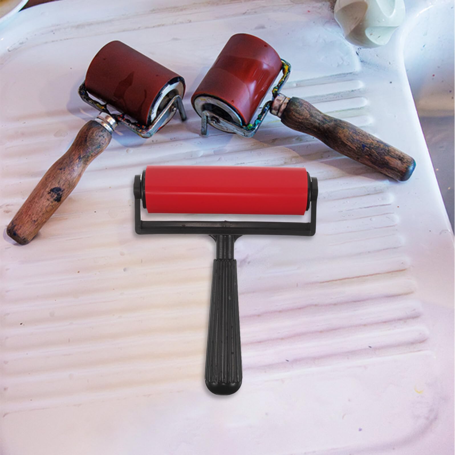DOITOOL Set Rullo per Stampa in Gel con Pennello e Piastra Riutilizzabile – Accessori per Progetti di Stampa Artistica Fai da Te Monostampa e Creazione Biglietti – Strumenti Artigianali