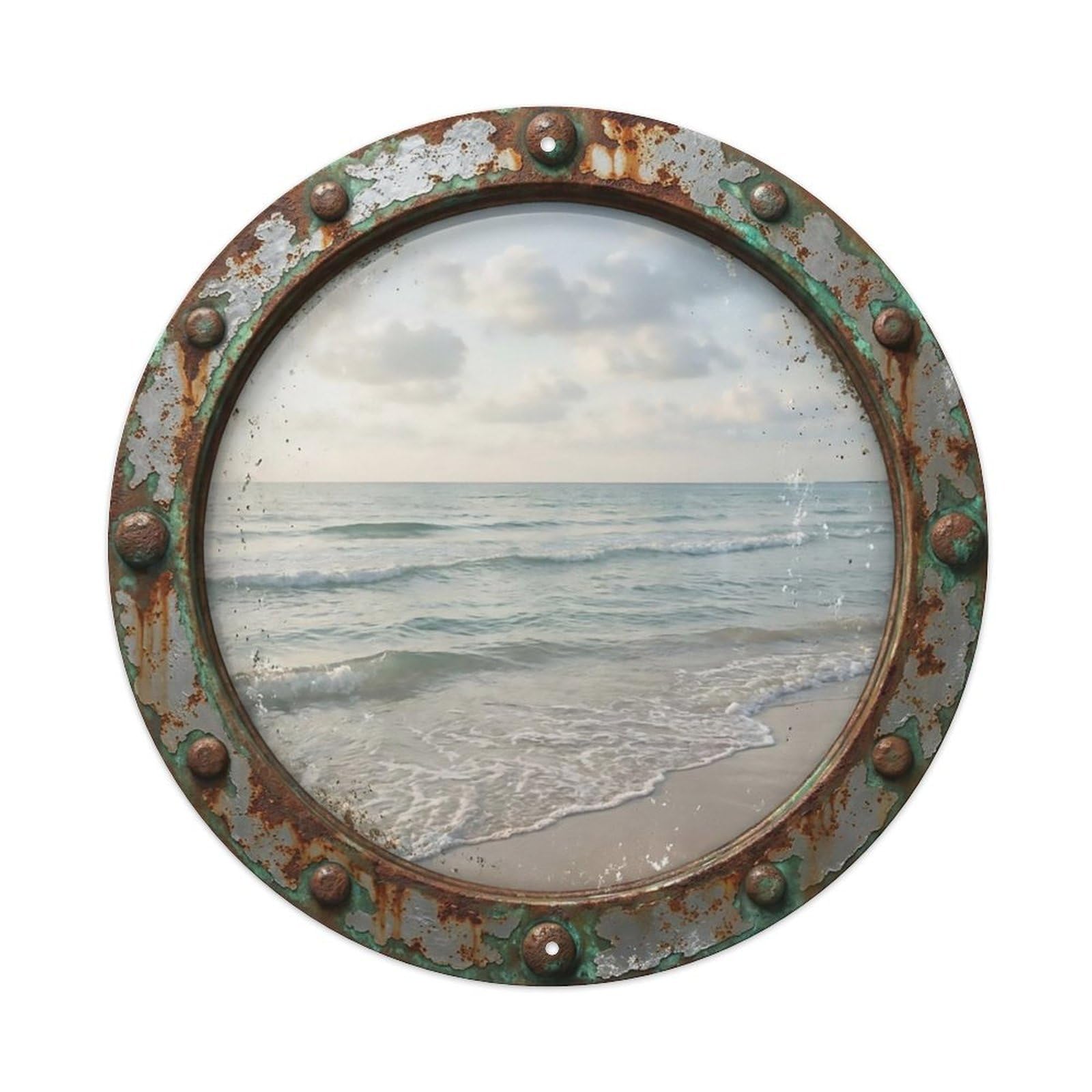Vintage Porthole Lapping Waves Nautical Window View Metal Tin Sign