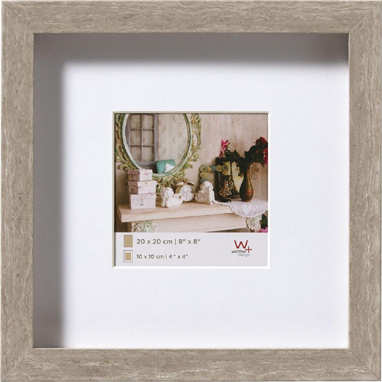 walther design Cadre Photo Gris 20 x 20 cm avec Passe-Partout, Cadre en Bois Stockholm EA222D