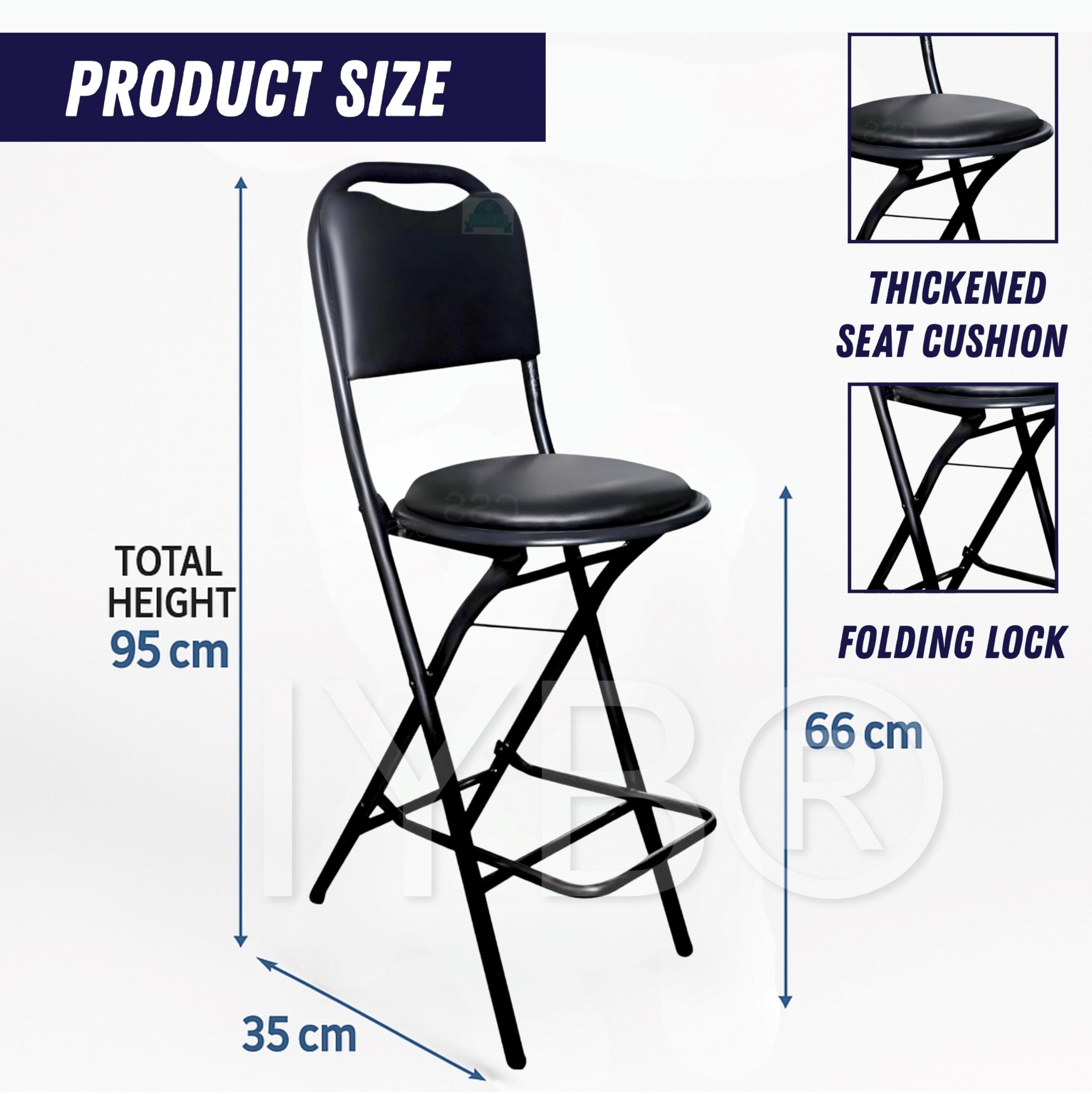 IYB® Premium Folding Kitchen & Stool Chair – 25 Inch Seat Height, Ergonomic Padded Seat, 100kg Capacity, Lightweight 4.5 kg, No Assembly, Space-Saving – Ideal for Kitchen, Bar, Living Room (Black) 2