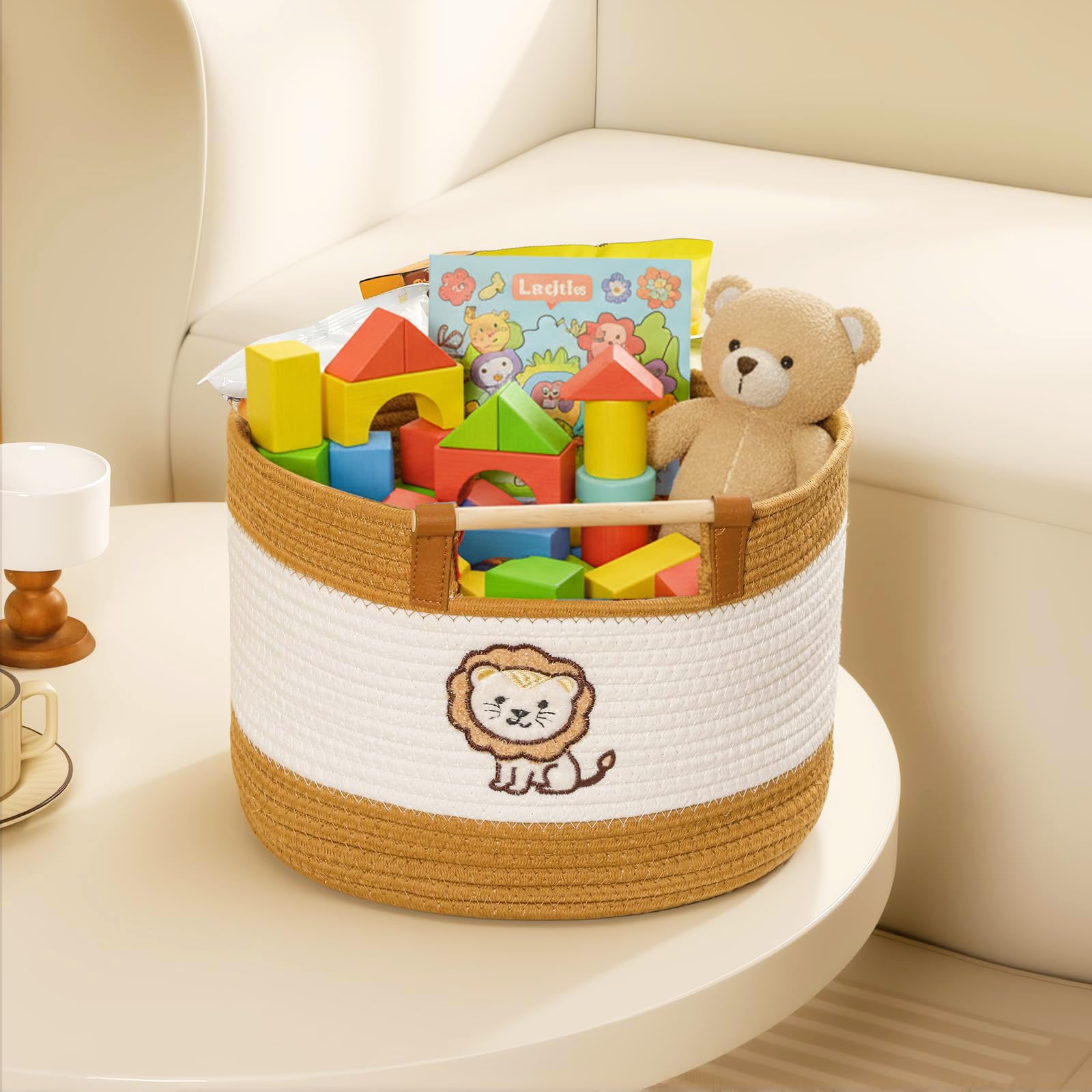 Tidelit Baumwollseilkörbe für Kinder, Stofftierspielzeug, Aufbewahrung für Kinderzimmer, Babykörbe für Geschenke, leer, gewebter Korb mit Holzgriffen, Decke, Handtuch, Spielzeug, 0rganizer
