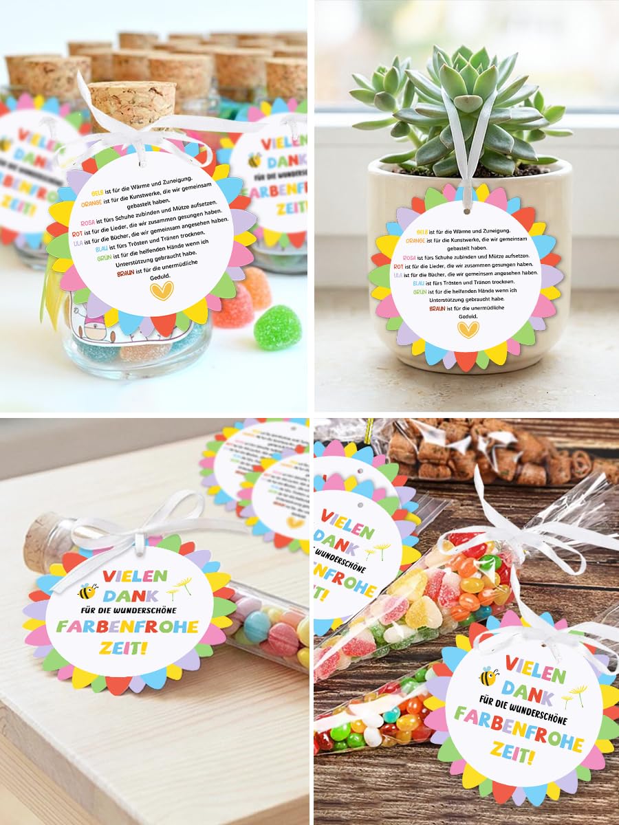 10 Stück Abschiedsgeschenk Erzieherin Geschenkanhänger - Vielen Dank für die Wunderschön Farbenfrohe Zeit, Danke Erzieherin Abschied, Kita & Kindergarten Abschiedsgeschenk für Erzieher