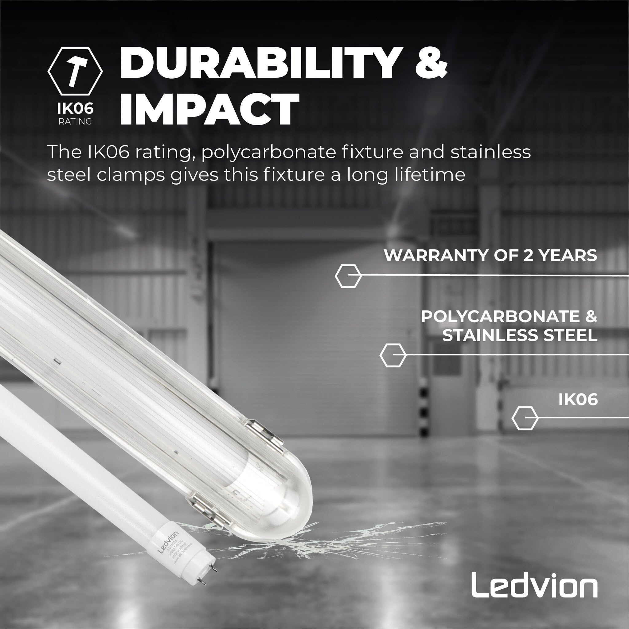 Ledvion - 1 pieza, pantalla estanca, 120cm, IP65, 18W, 185 lm/W, Blanco frío, 6500K, con sensor, lámpara de techo para garaje, de bodega, tubo led, almacén