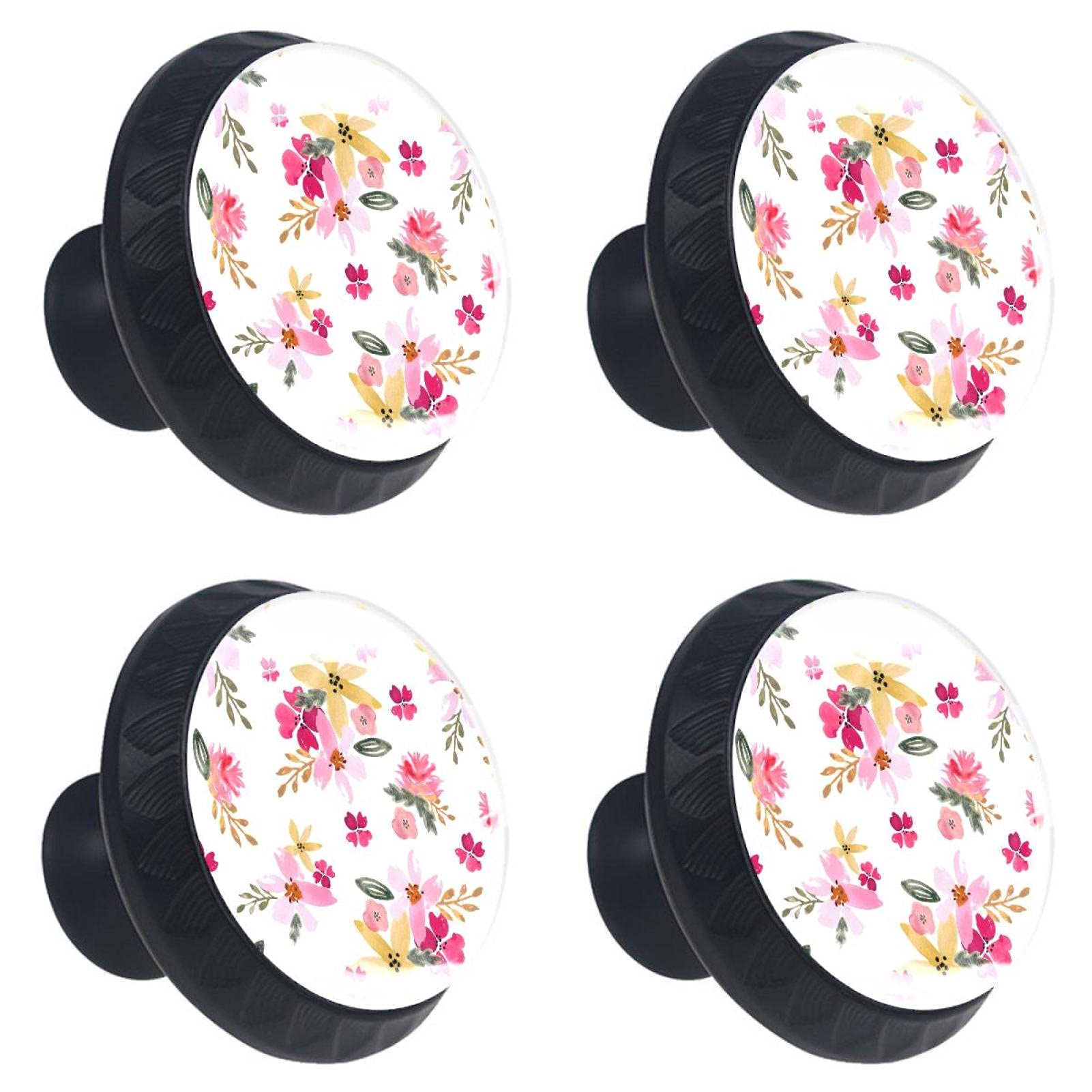 Boutons de tiroir floral aquarelle lot de 4 poignées design pour meuble de cuisine