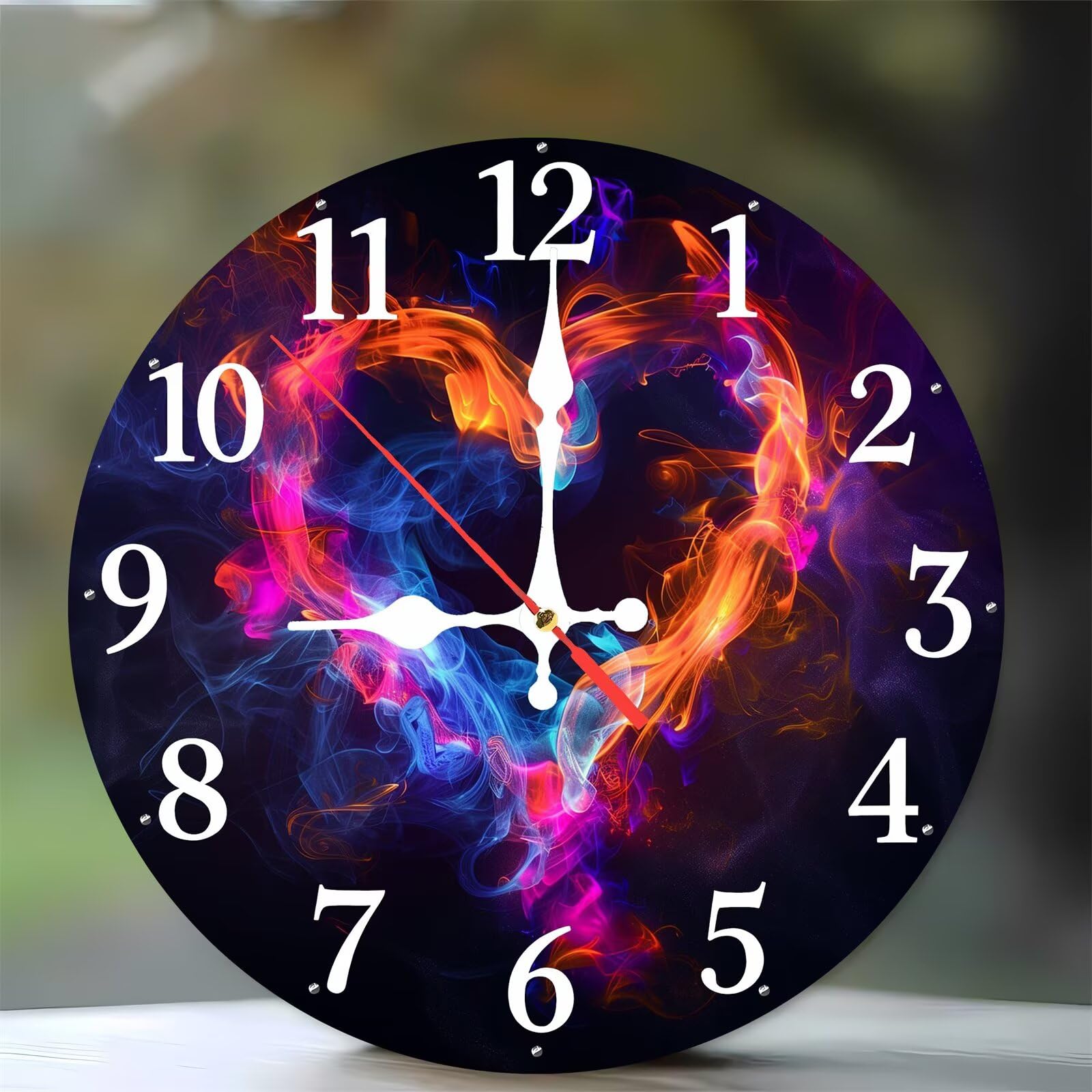 Horloge murale de 35 cm motif cœur de flamme salon et cuisine