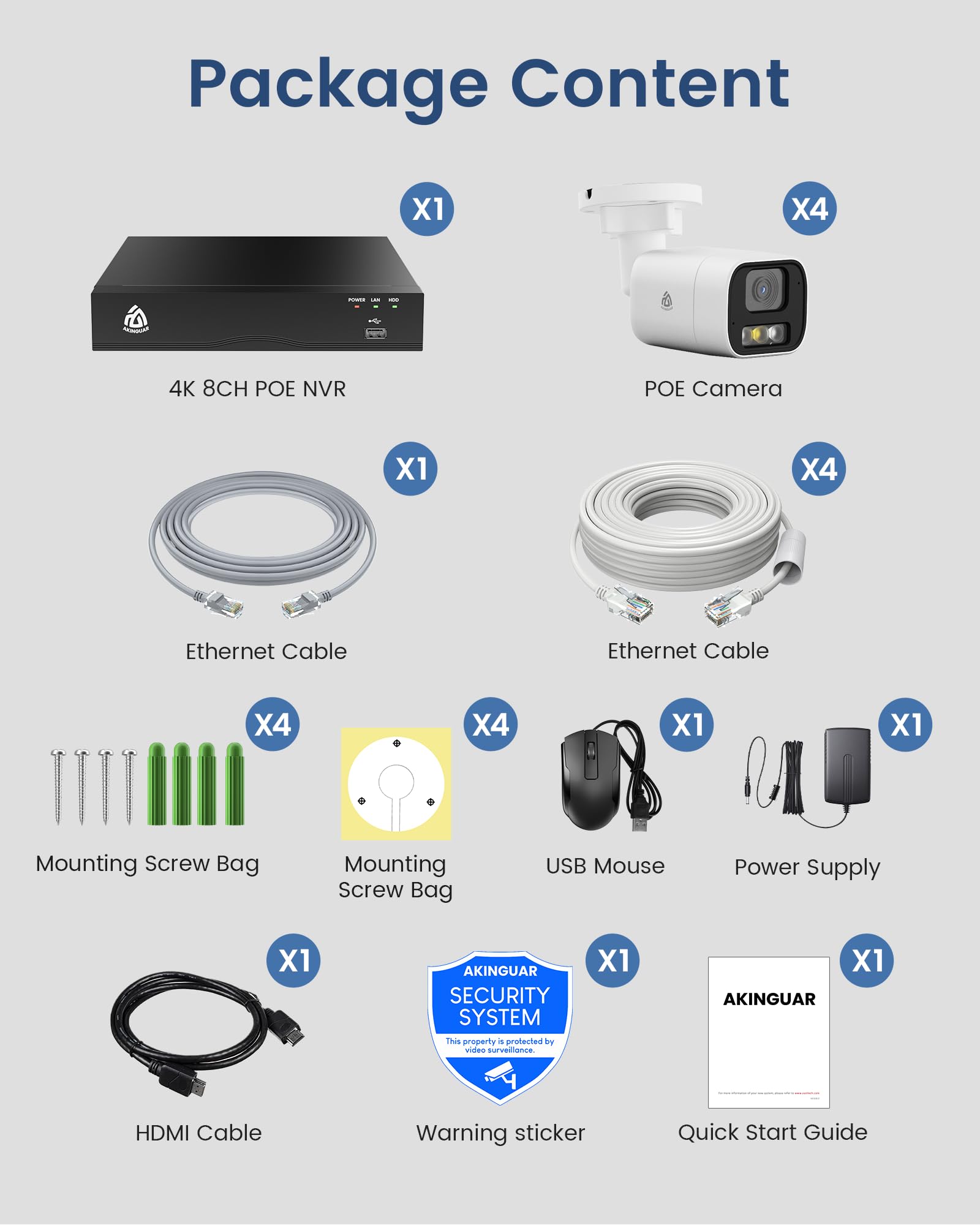 5MP Kit Cámaras de Vigilancia PoE, 4X 5MP Cámaras IP Exterior, 4K 8CH NVR con 2TB HDD para Grabación 24/7, Detección Persona/Vehículo, Visión Nocturna a Color, Audio Bidireccional