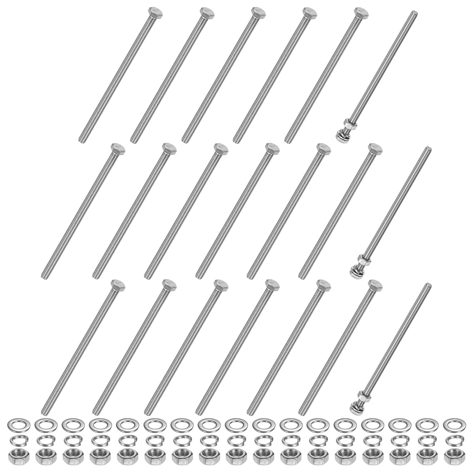 M METERXITY 20-Pack Hex Head Screw Bolt with Nuts Flat & Lock Washers M6x120mm Stainless Steel Bolts and Nuts Kit Fully Threaded Metric Bolt Assortment for Equipment/Machinery