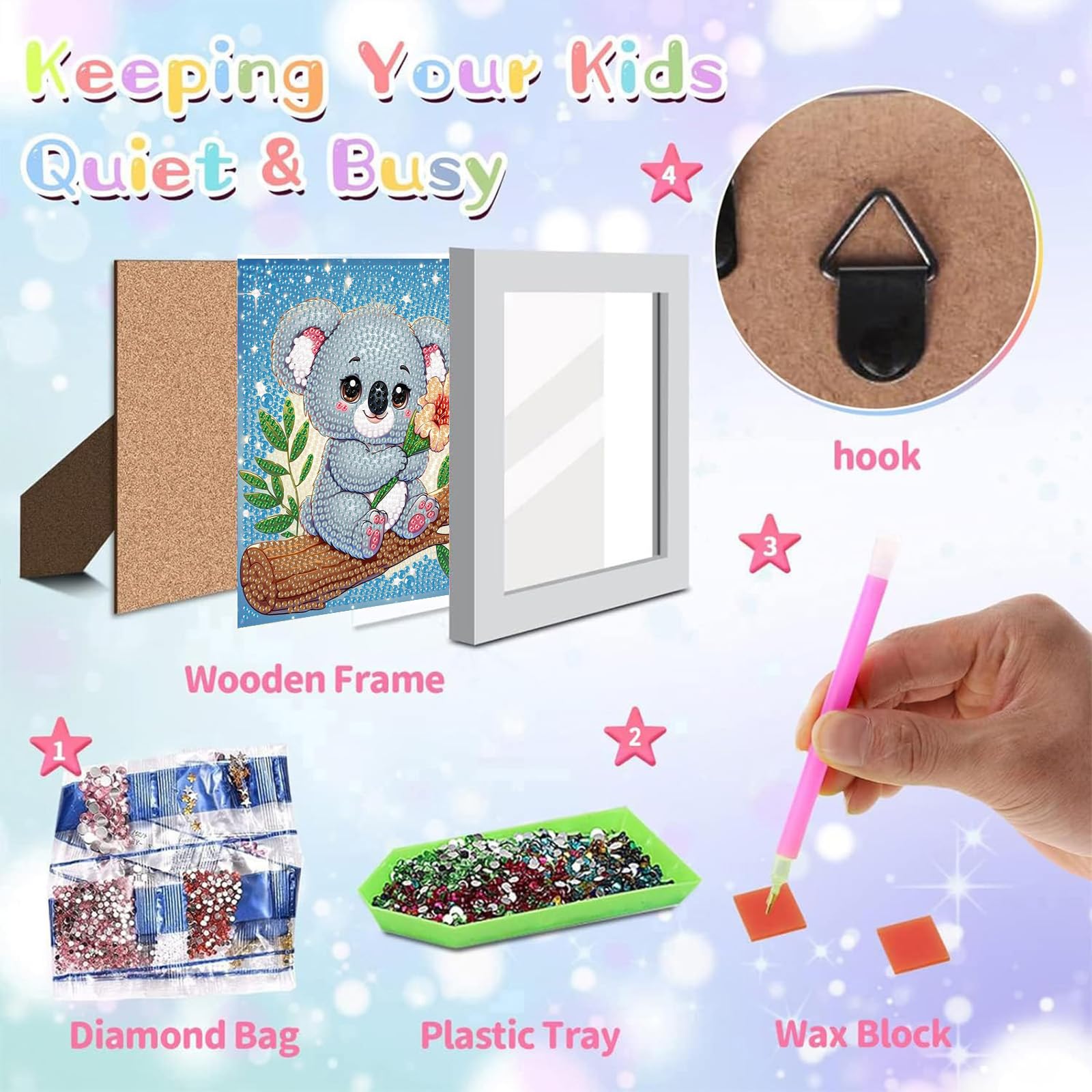 Viart Koala Diamond Art for Kids with Frame-Koalas Diamond Painting for Kids Animal Small Diamond Art Kits - Image 3