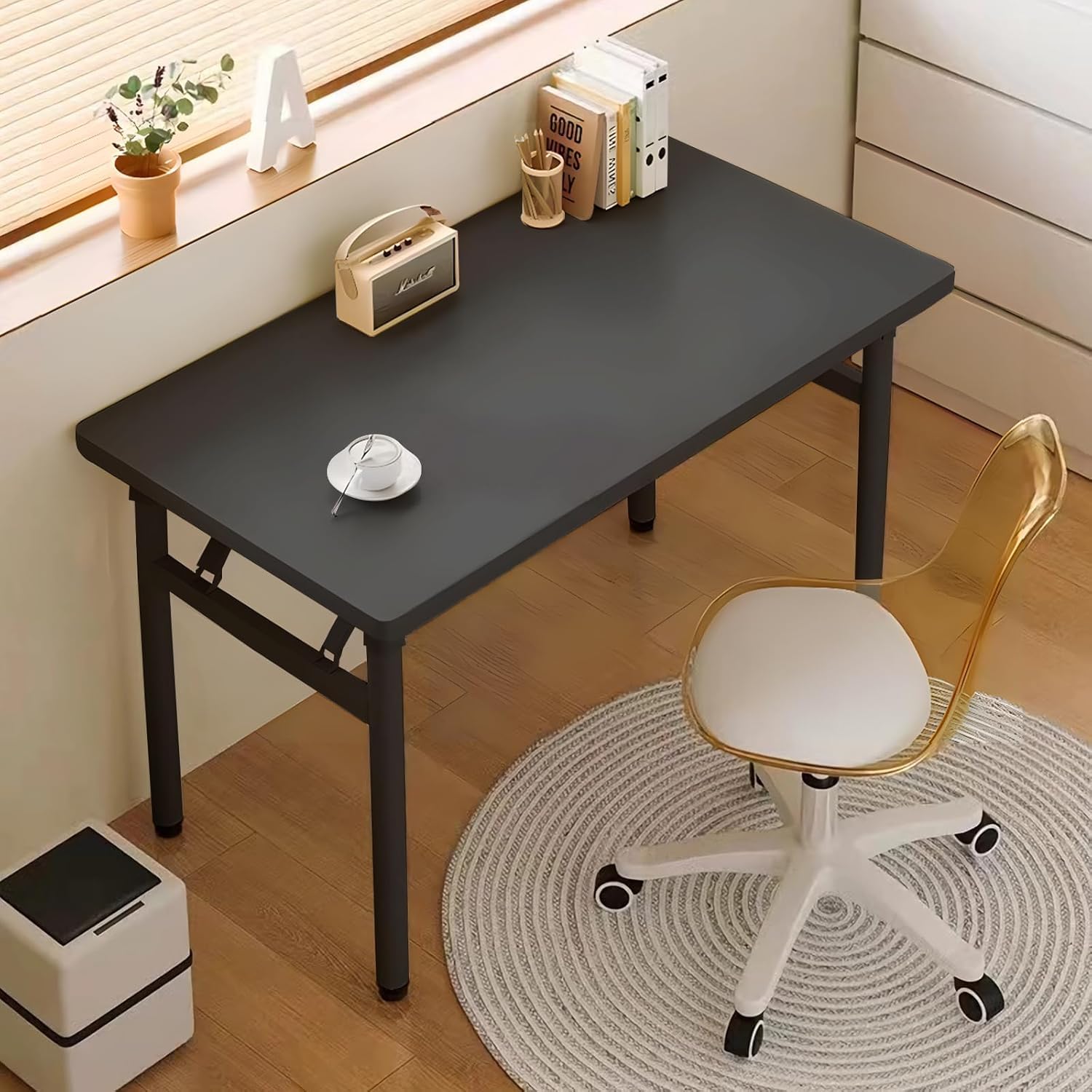 XUEGW Moderner Computertisch, Schreibmaschinentisch, Keine Montage erforderlich, Schreibtisch, klappbar, platzsparend für Arbeitszimmer, Schlafzimmer, Heimbüro