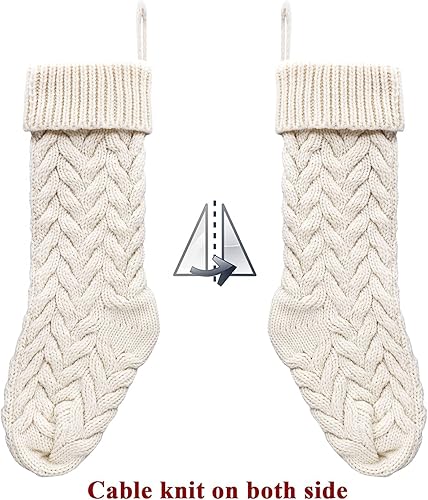 Miniatura 3 de LimBridge Calcetines de Navidad, paquete de 3 unidades de 18 pulgadas, de gran tamaño, punto trenzado, rústico, decoraciones personalizadas para