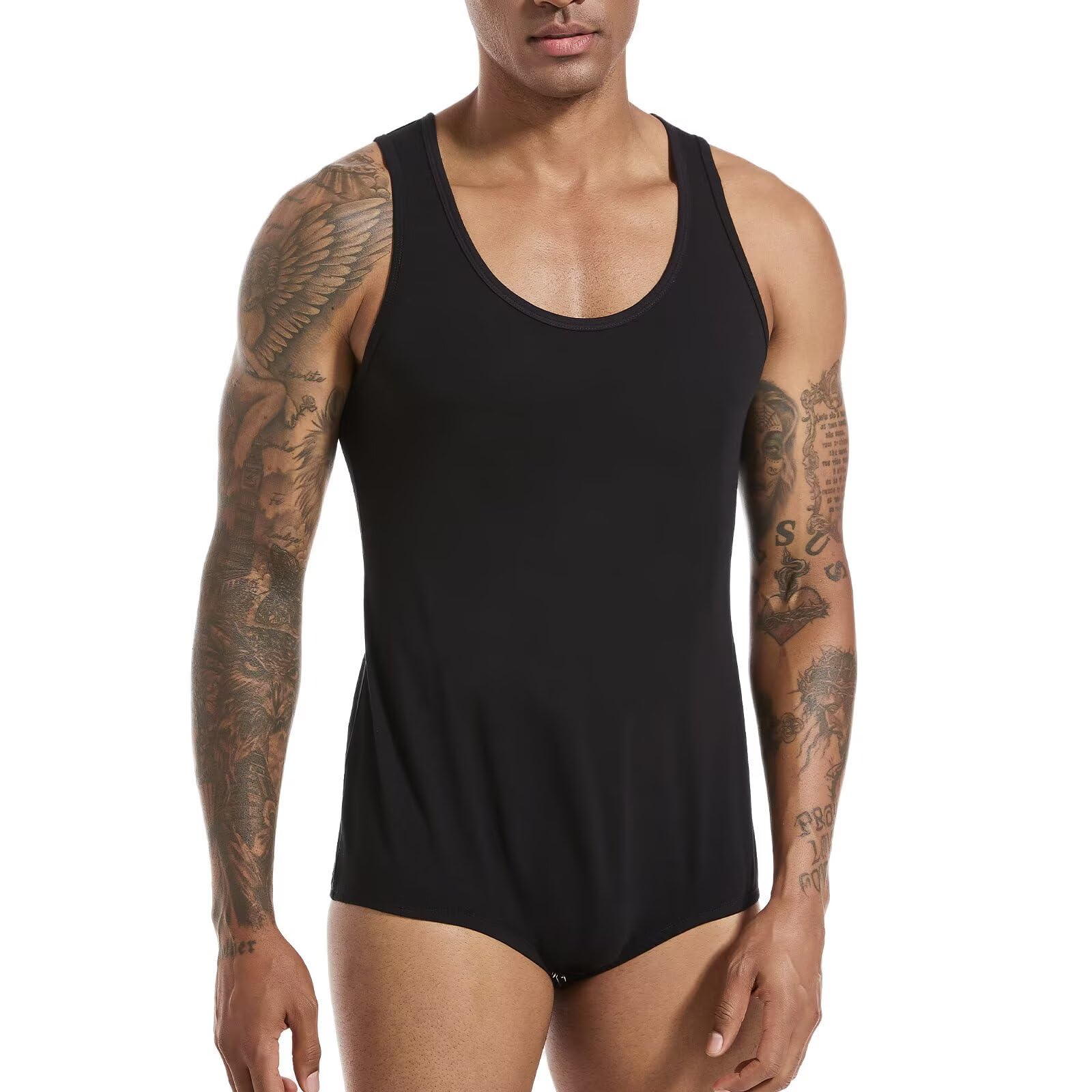 Landofgenie Combinaison sans Manches pour Hommes Pyjama Une Pièce Onesie en Coton Bodysuit pour Adultes