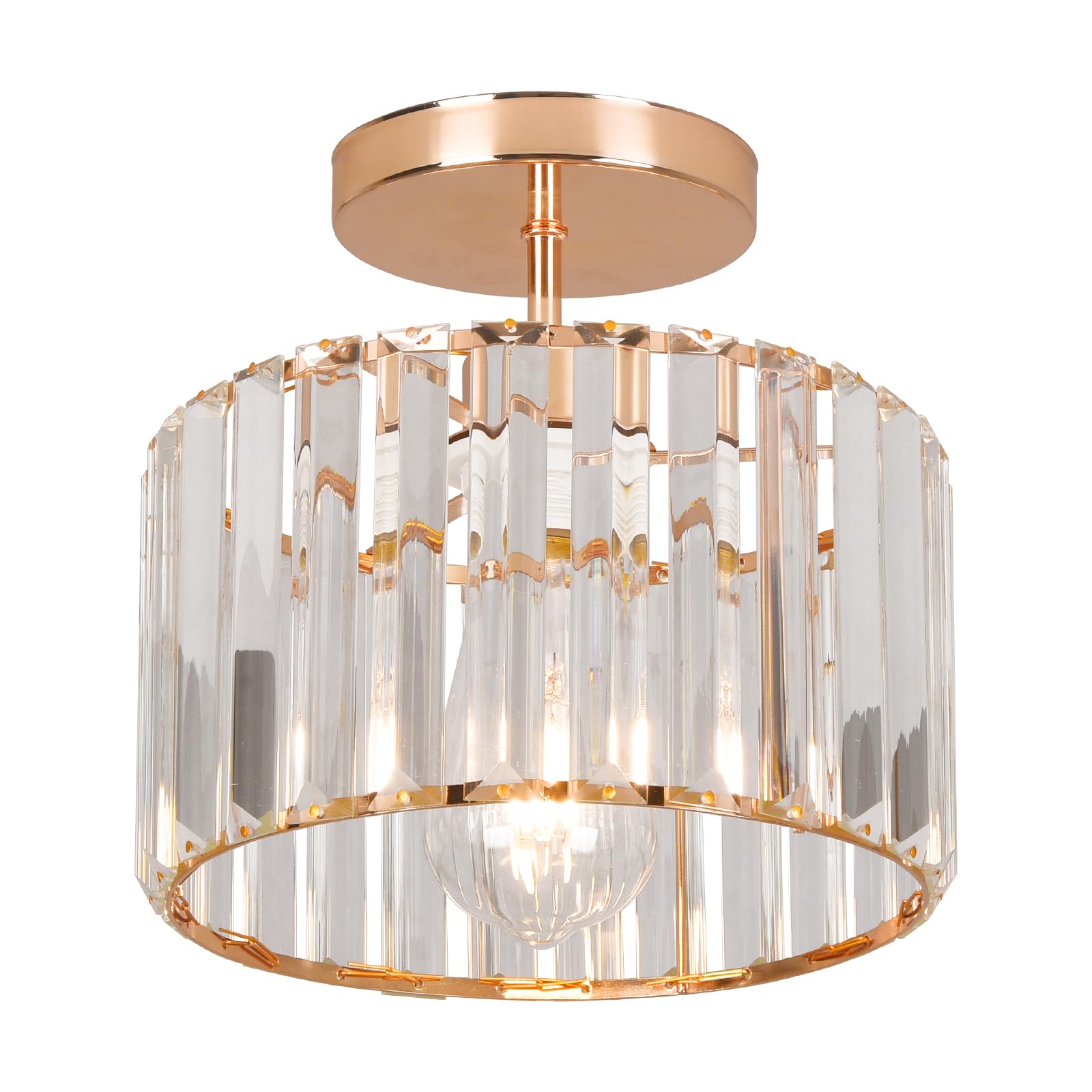 ZYDTRIP Crystal Ceiling Light Fixture Semi Flush Mount Ceiling Lamp Modern Gold Crystal Chandelier for Living Room Hallway Dining Room Kitchen