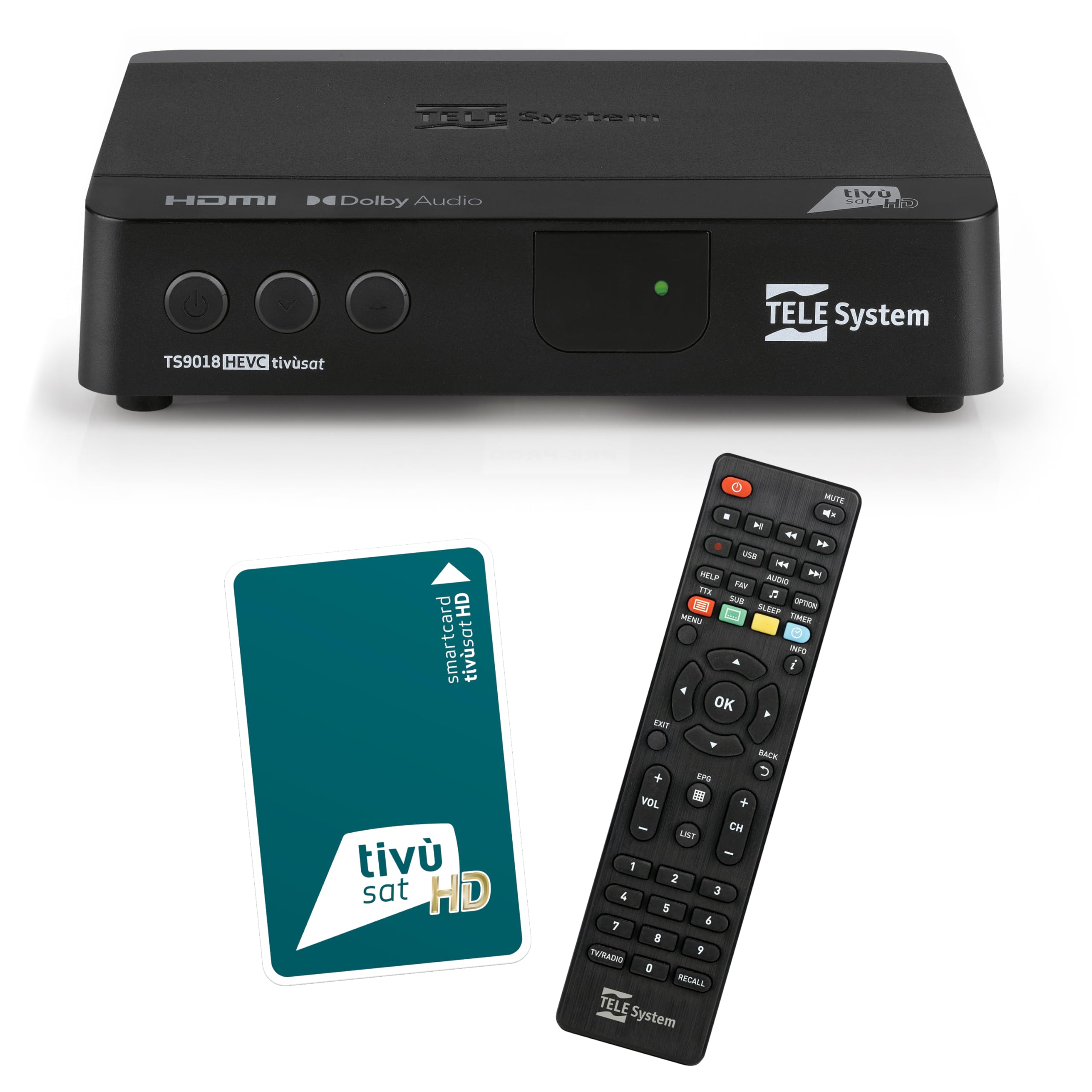 Tele System TS9018HEVC Tivùsat HD Classic Satellite Decoder: Access to Over 70 Free HD Channels, Series A on DAZN Zone, Automatic Channel Update – Smartphone Card Included