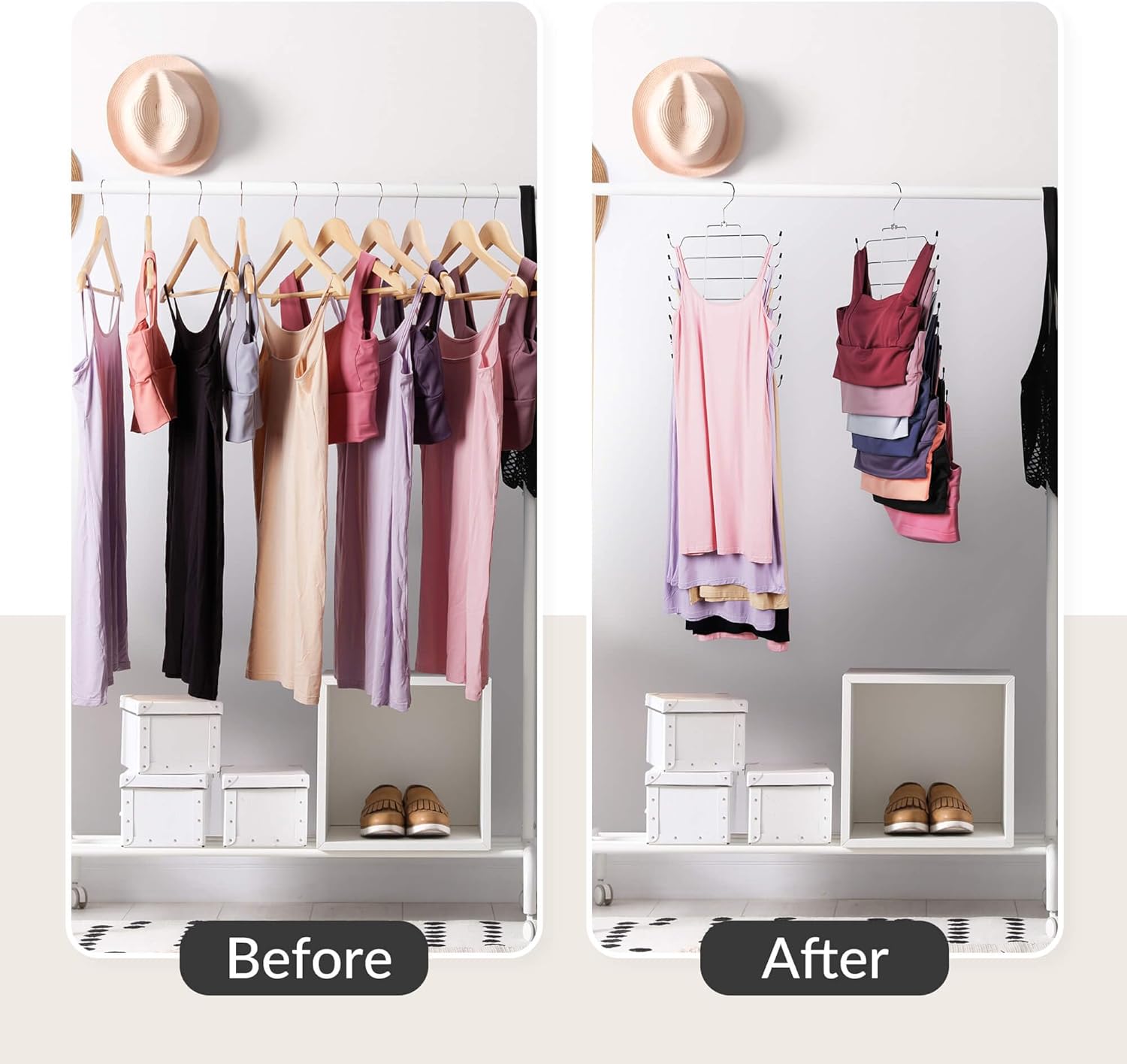 ZEDODIER 6 Pack Tank Top Hanger Space Saving, Bra Hangers for Closet Organizer, Hanging Bra Organizer Tank Tops Holder with 48 Hooks, Metal Closet Organizers and Storage Small Space Solutions, Silver
