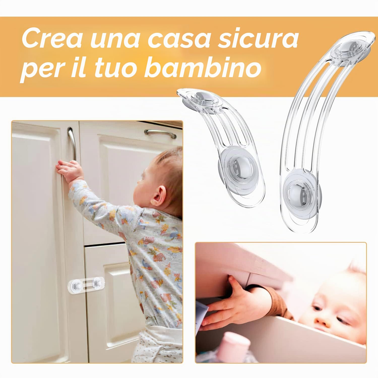 Blocca Cassetti per Bambini, Chiusure Sicurezza, Blocca Sportelli per Armadio Frigorifero Cassetto Gabinetto, Trasparente, 12 Pezzi