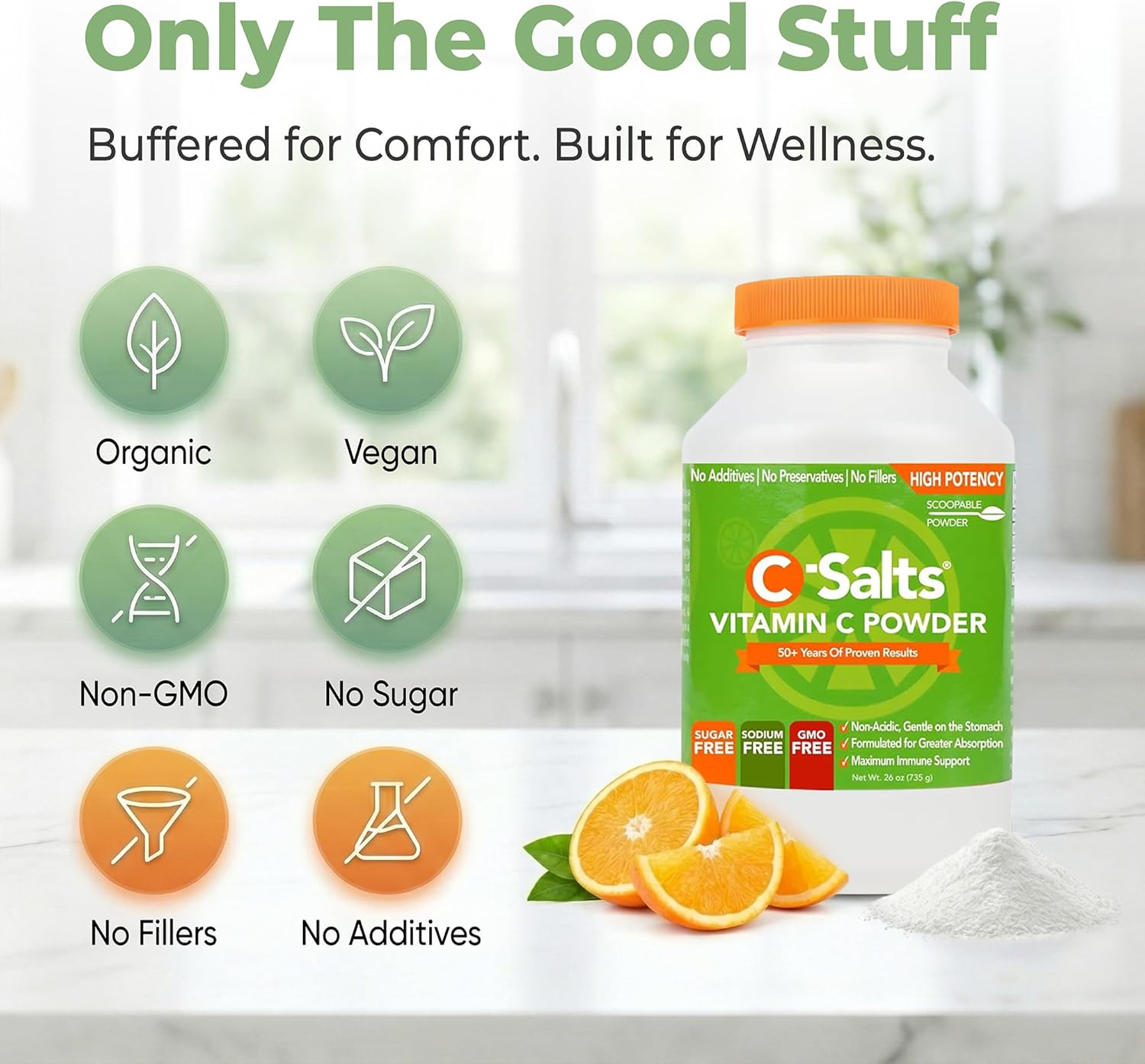 C-Salts Vitamin C Powder - 100% Pure Buffered Ascorbic Acid Powder for Daily Immune Support - Stomach-Friendly Organic Vegan Non-GMO Sugar-Free - 272 Servings 4000mg Per Serving - Original, 26oz - Image 5