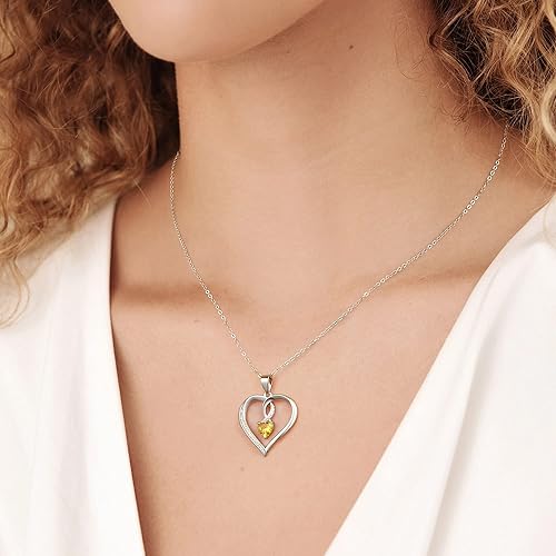 Miniatura 4 de Collar de piedra natal de corazón de amor para mujer, joyería de corazón de plata esterlina S925 para mujeres, collar de corazón de plata, joyería
