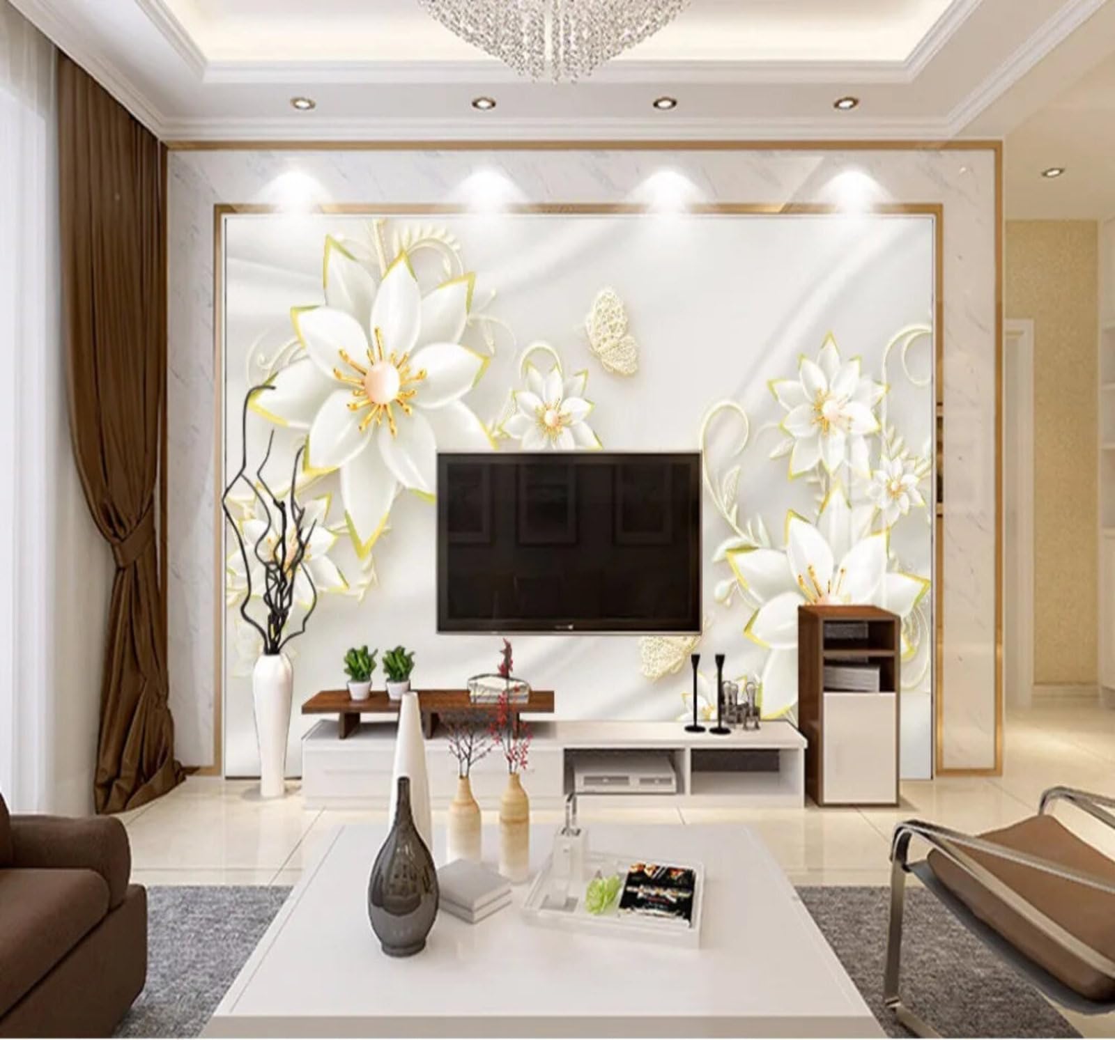 Three Dimensional Relief Exquisite Floral Jewellery 3D Wallpaper Easy Install Feature Office Living Room Sofa Bedroom TV Background Wall Decoration-250cm×170cm