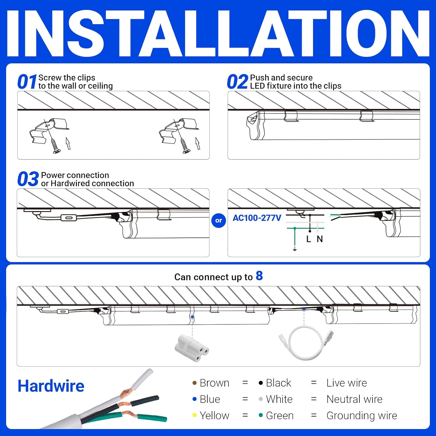 Barrina  LED T5 Integrated Single Fixture, 4FT, 2200lm, 6500K Super Bright White, 20W Utility LED Shop Light, Ceiling and Under Cabinet Light, Corded Electric with ON/Off Switch, ETL Listed
