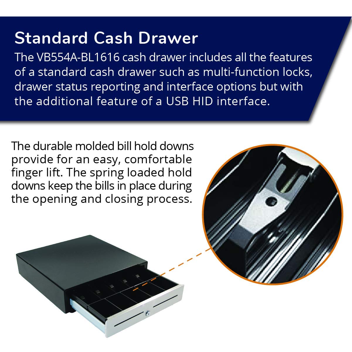 APG Standard- Duty 16” Electronic Point of Sale Cash Drawer | Vasario Series VBS320-BL1616 | Printer Compatible | Plastic Till with 5 Bill/ 5 Coin Compartments | Black : Office Products