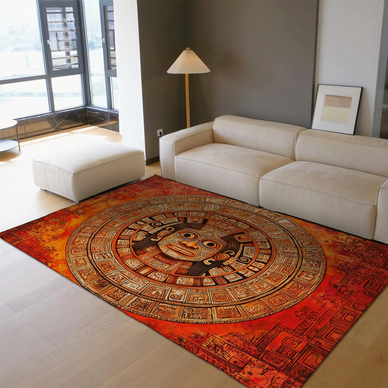 Ultra cienkie miękkie i duże dywaniki 180 x 240 cm Mysterious Tribe zmywalny matryca Aztec Nordic Mid-Century Niski stos dywan do biura pomarańczowego