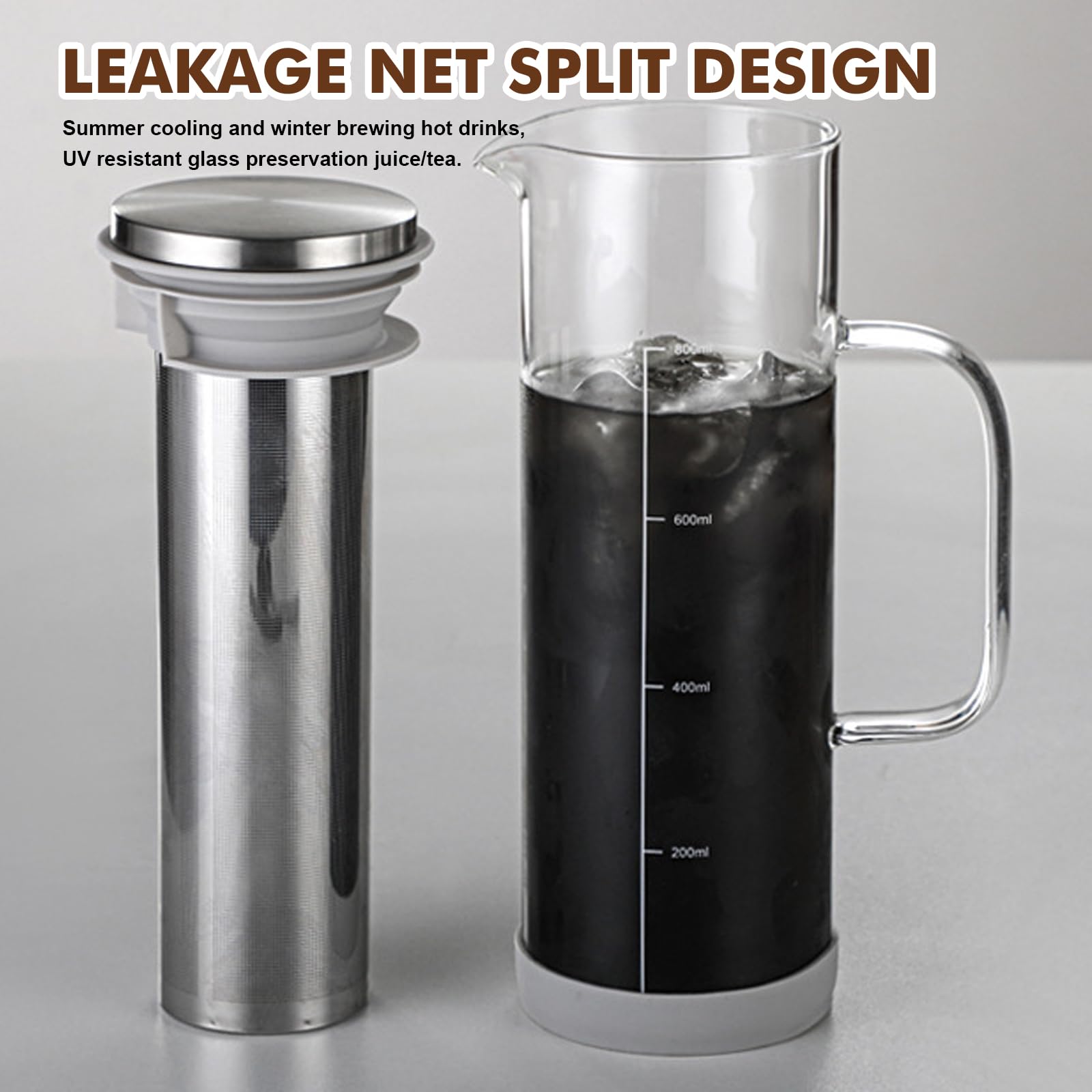 GBKDQQ zaparzacz do kawy Cold Brew 800ml, zaparzacz do kawy Cold Brew z filtrem ze stali nierdzewnej 304, karafka do zaparzania z wylewkiem i szklannym uchwytem, nadaje się do kawy lodowej, lodowej