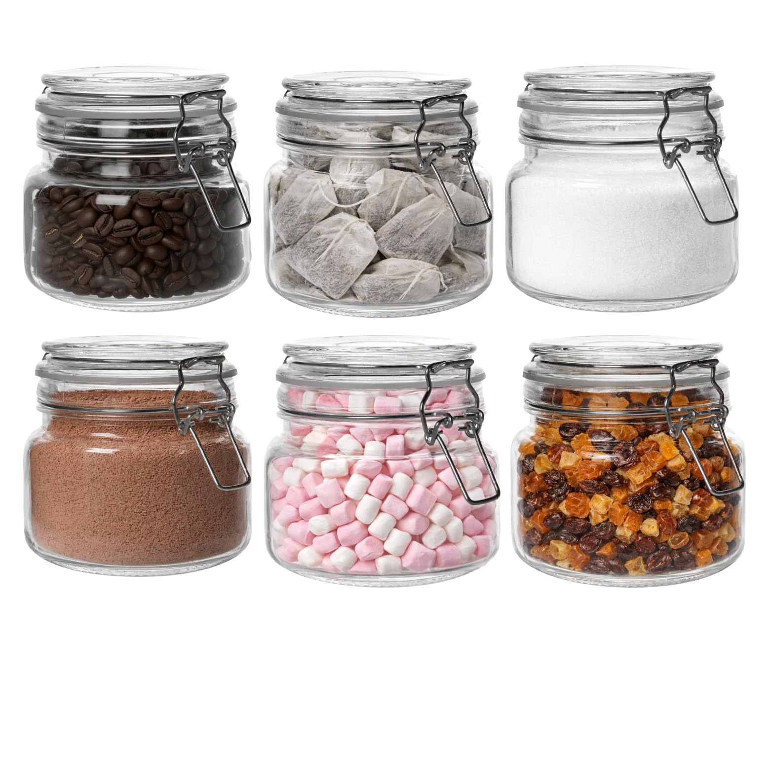 Glass Storage Jars Clip Top 500ml Airtight Containers Mason Jar - Set of 6