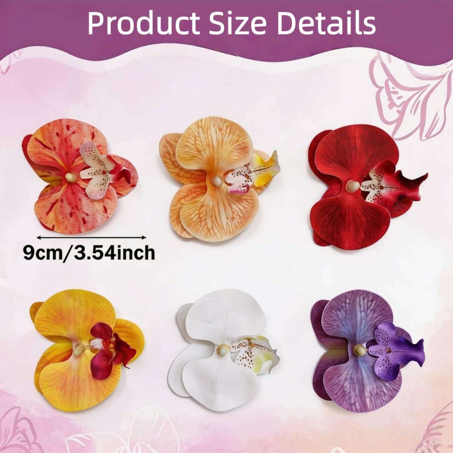 XZJMY Künstliche Orchideenblüten, 6 Farben, 8,9 cm, 24 Stück