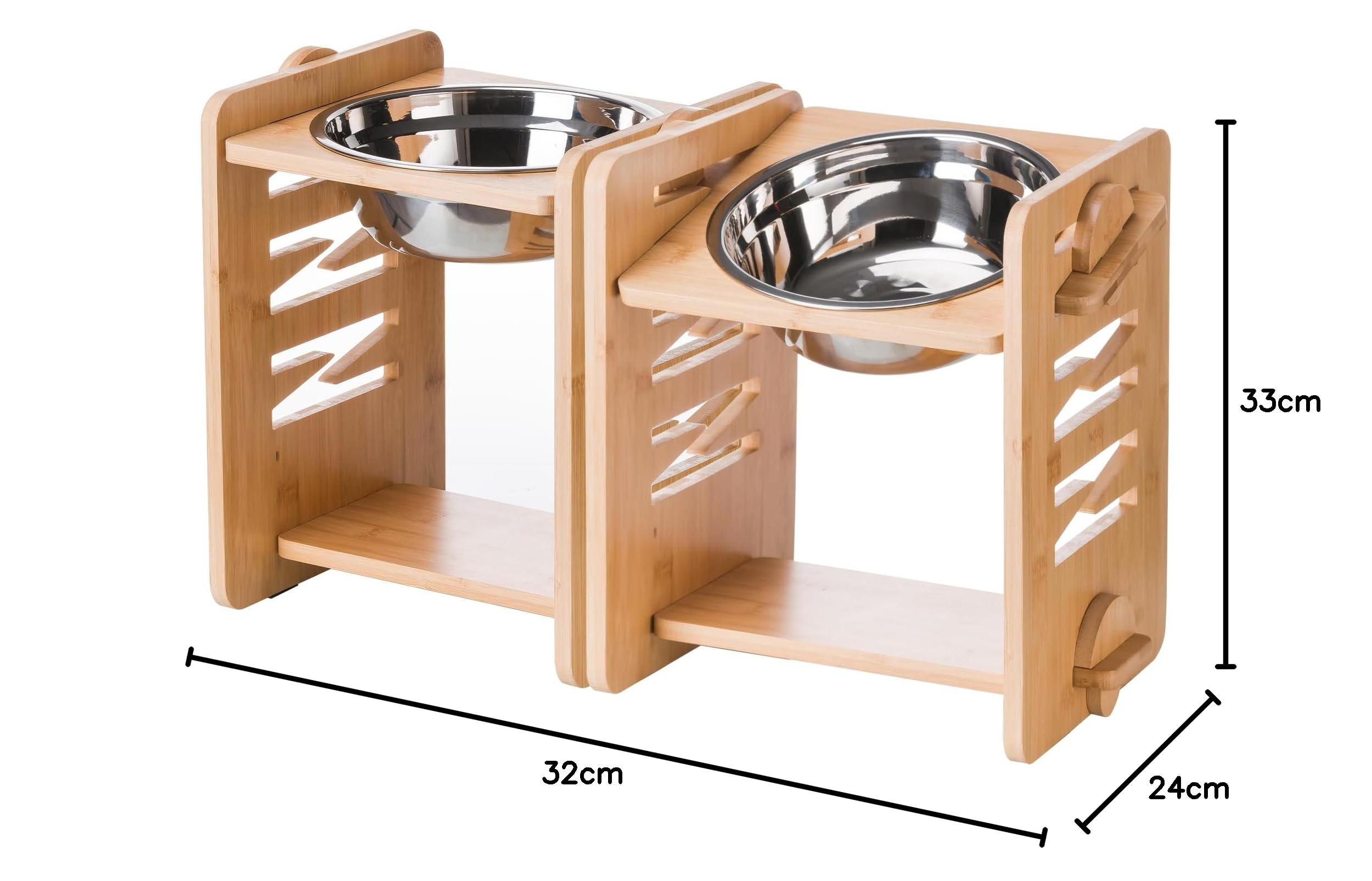 Erhöhte Hundenapf, 9 Höhen Einstellbar Futternapf Hund 12-30 cm, Bambus Holz Futterstation mit 1.5L Edelstahlnapf, Einzeln Erhöhte Hundebar für mittelgroße & Grosse Hunde, 2 Pack