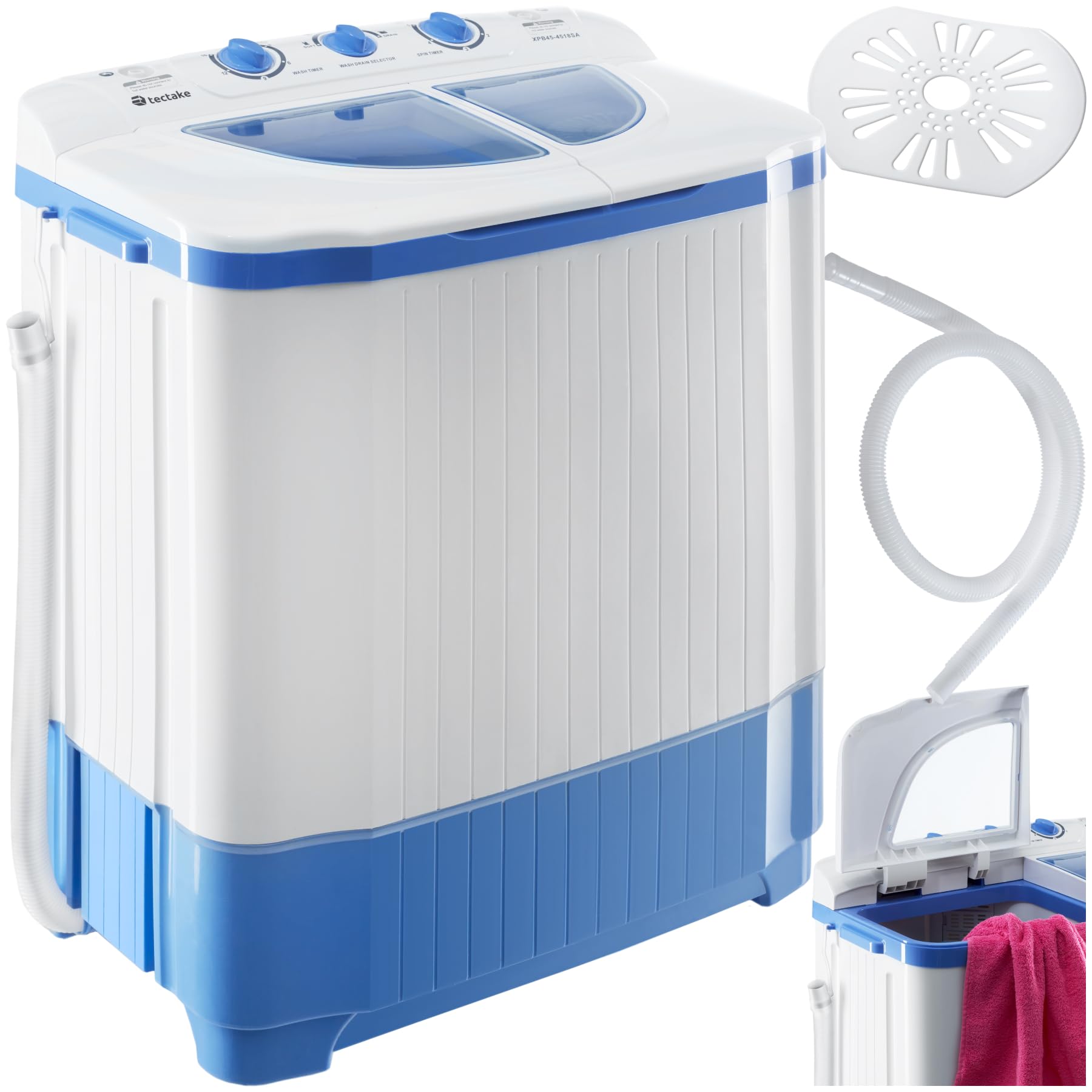 tectake® Lavadora Portátil Mini con Centrifugado, 4,5kg, Carga Superior, Ahorro Energía, Máquina Mini Lavadora Portatil para Camping, Caravanas, Casa Portatil, Lavadora Camping - Blanco