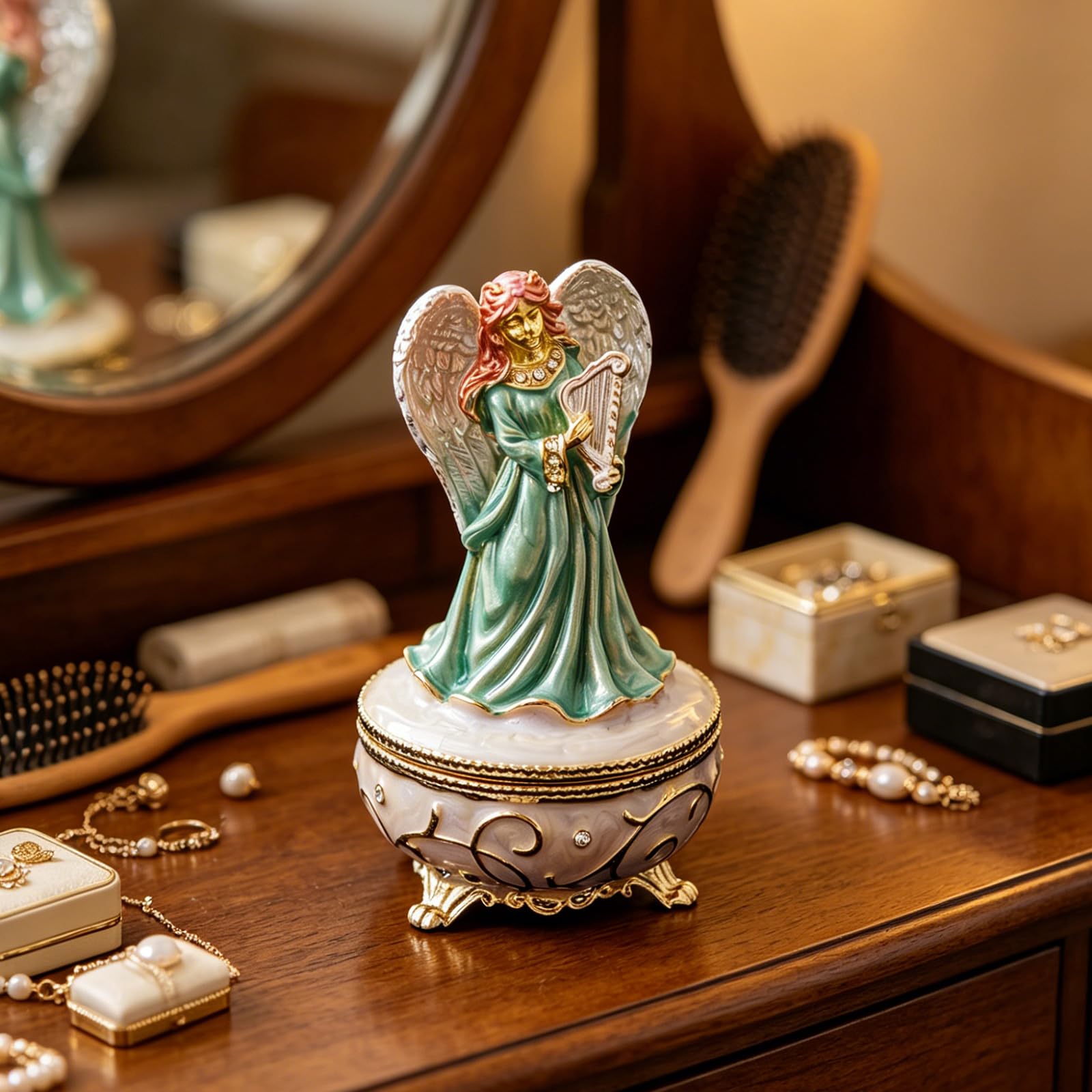 Portagioie da tavolo con supporto in lega per figurine, Green