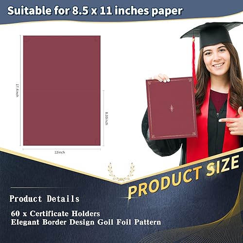 Miniatura 2 de Panelee 60 soportes para certificados con borde de lámina dorada, cubierta de diploma, carpetas de certificados, cubiertas de certificados para