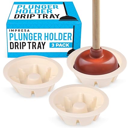 Universal Toilet Plunger Holder Drip Tray Caddy Pack of 3, Hygienically Holds All Sink & Toilet Plungers, Allows Water to Evaporate Easily, Low Profile Design, Perfect for Kitchens and Bathrooms