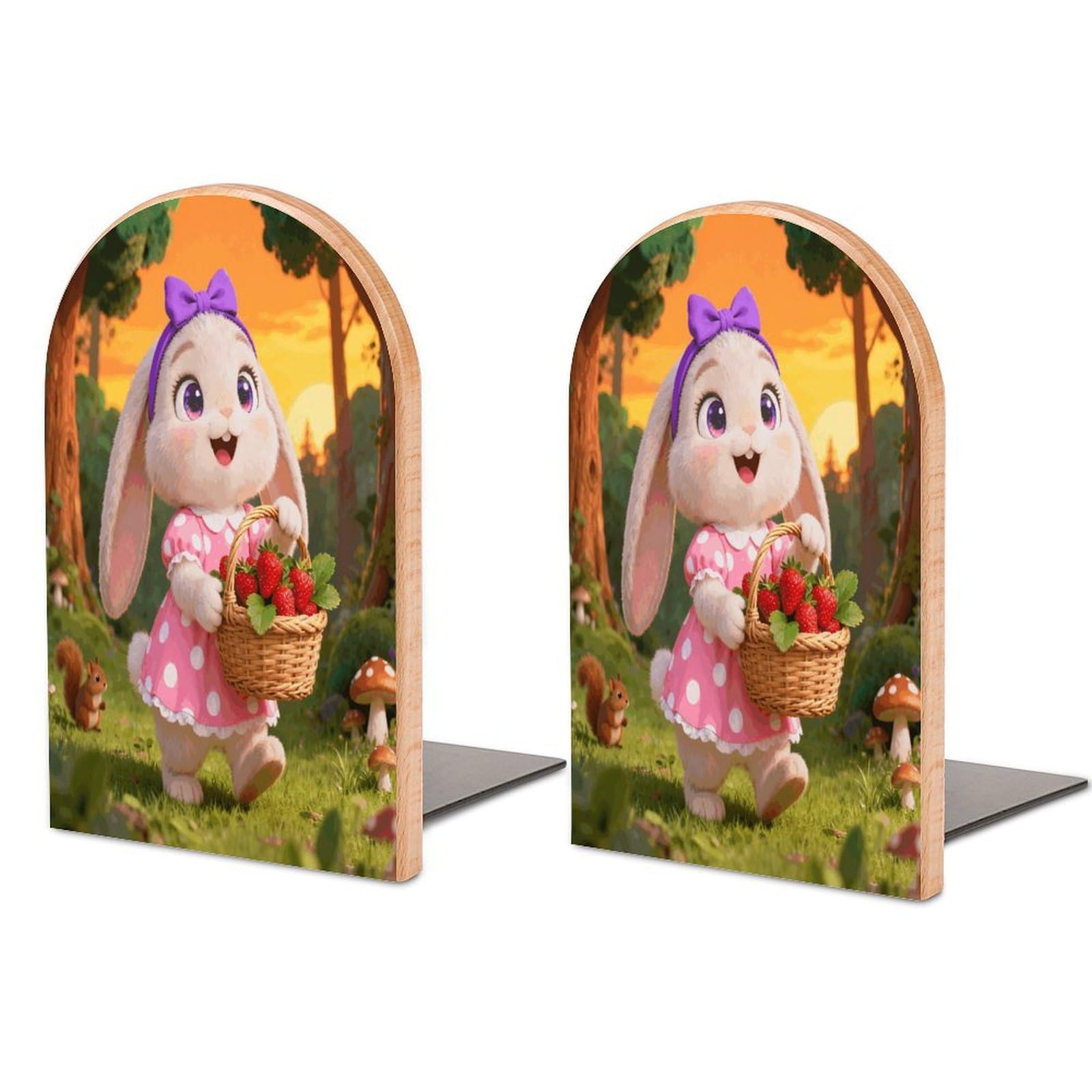 Petunia Book Ends Wood Non-Skid Bookend for Shelves Heavy Duty Bookends with Metal Base Decorative Books Stopper Desk Organizers Book Dividers for Office Home 1 Pair