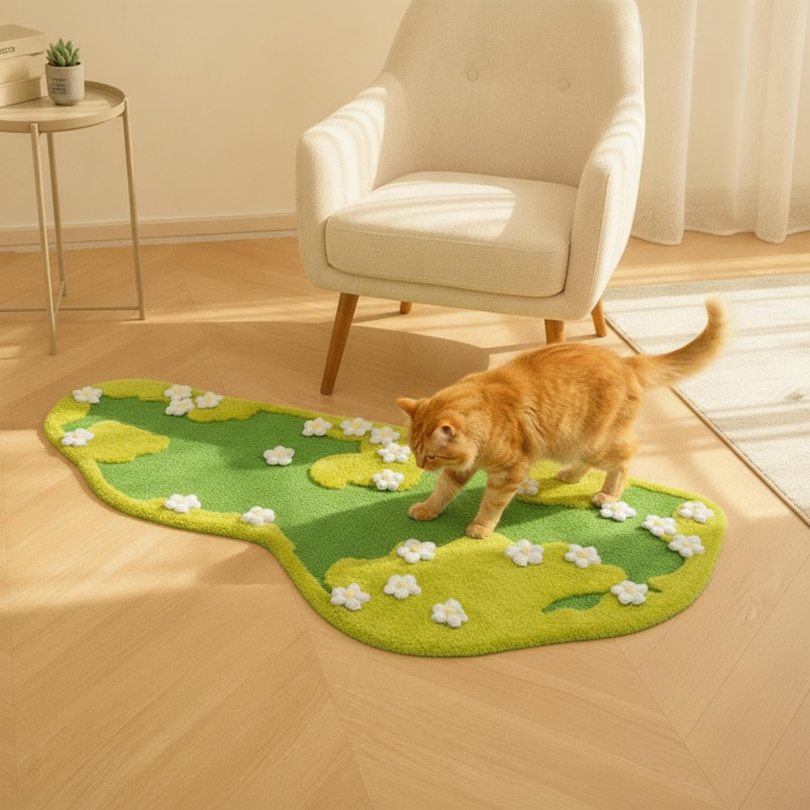 rockible Katzenkratzmatte aus Sisal Kratzfest kratzmatte mit Blumen strapazierfähig kratzteppich für Katzenbesitzer, Garten-Stil, Blumenmuster, Bettvorleger, Standardgröße, 120 cm X 58 cm