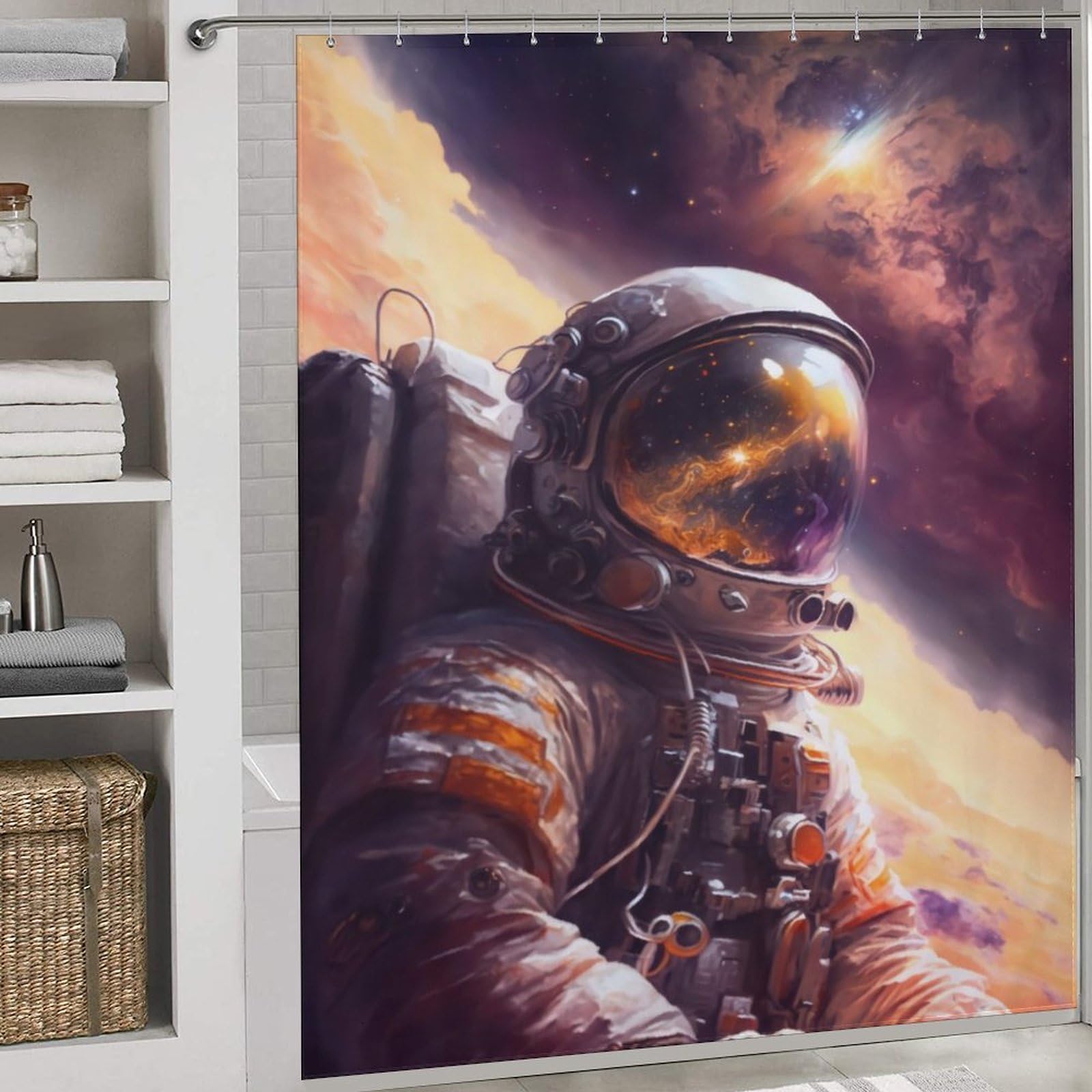 Rideau de douche astronaute lavable 177x180cm avec 12 crochets