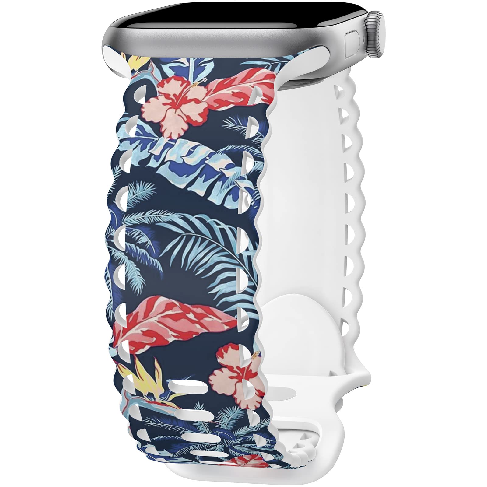 Unisex Silicone Watch Band with Unique Pattern, Lace Hollow-out Floral Design, Free Size, Compatible with iWatch Series 8, 7, 6, 5, 4, 3, 2, 1