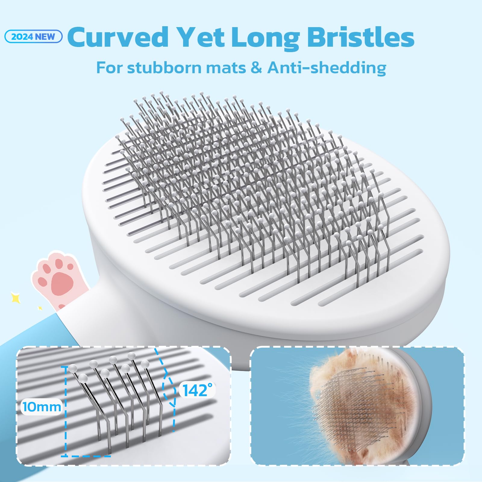 Zivacate Brosse Chat Brosse Chien[Prise ergonomique & nettoyage en un clic& Patented Design] Outil pour chiens/chats/lapins à poil court et long, Chien Accessoires(lac bleu)